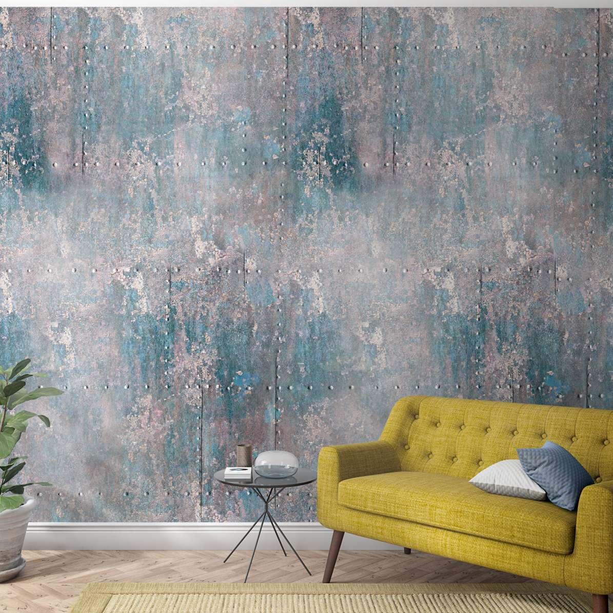 Vintage metaleffekt tapet Blå, rød,Illustration 2,70 x 1,59 m