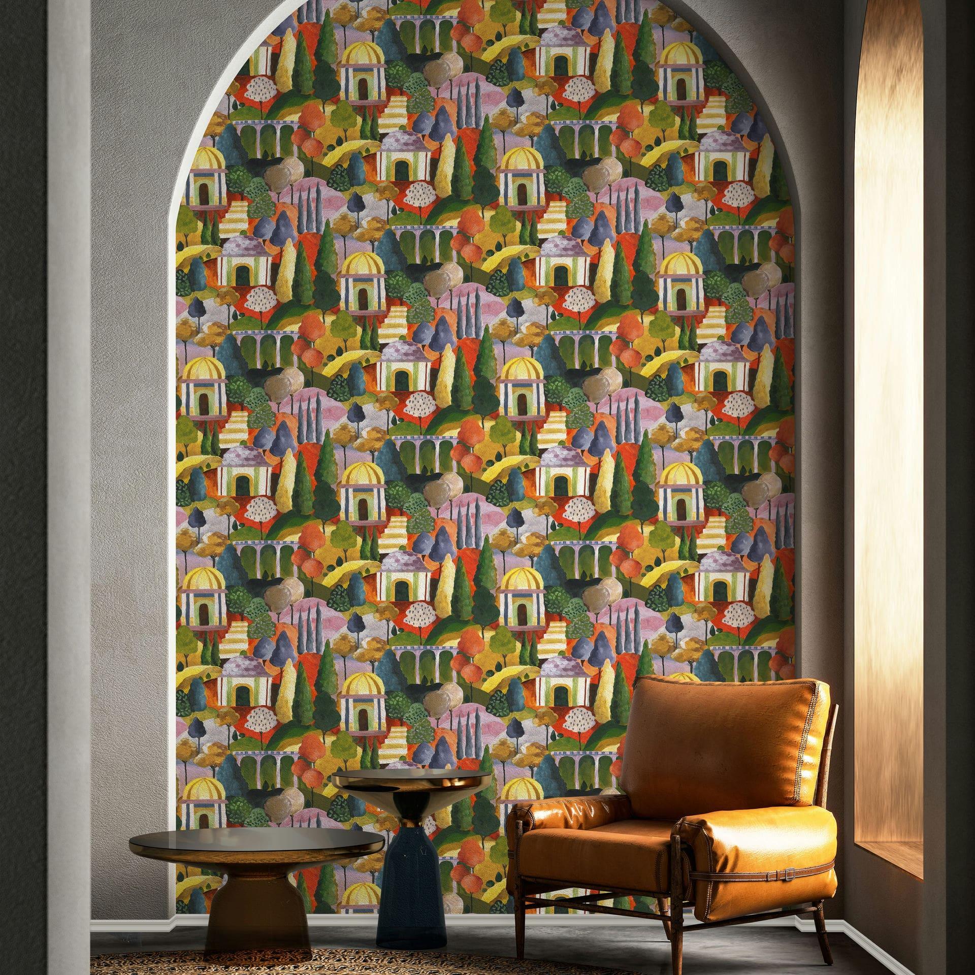 Papel pintado no tejido en coloridos árboles pintorescos gráfico moderno 