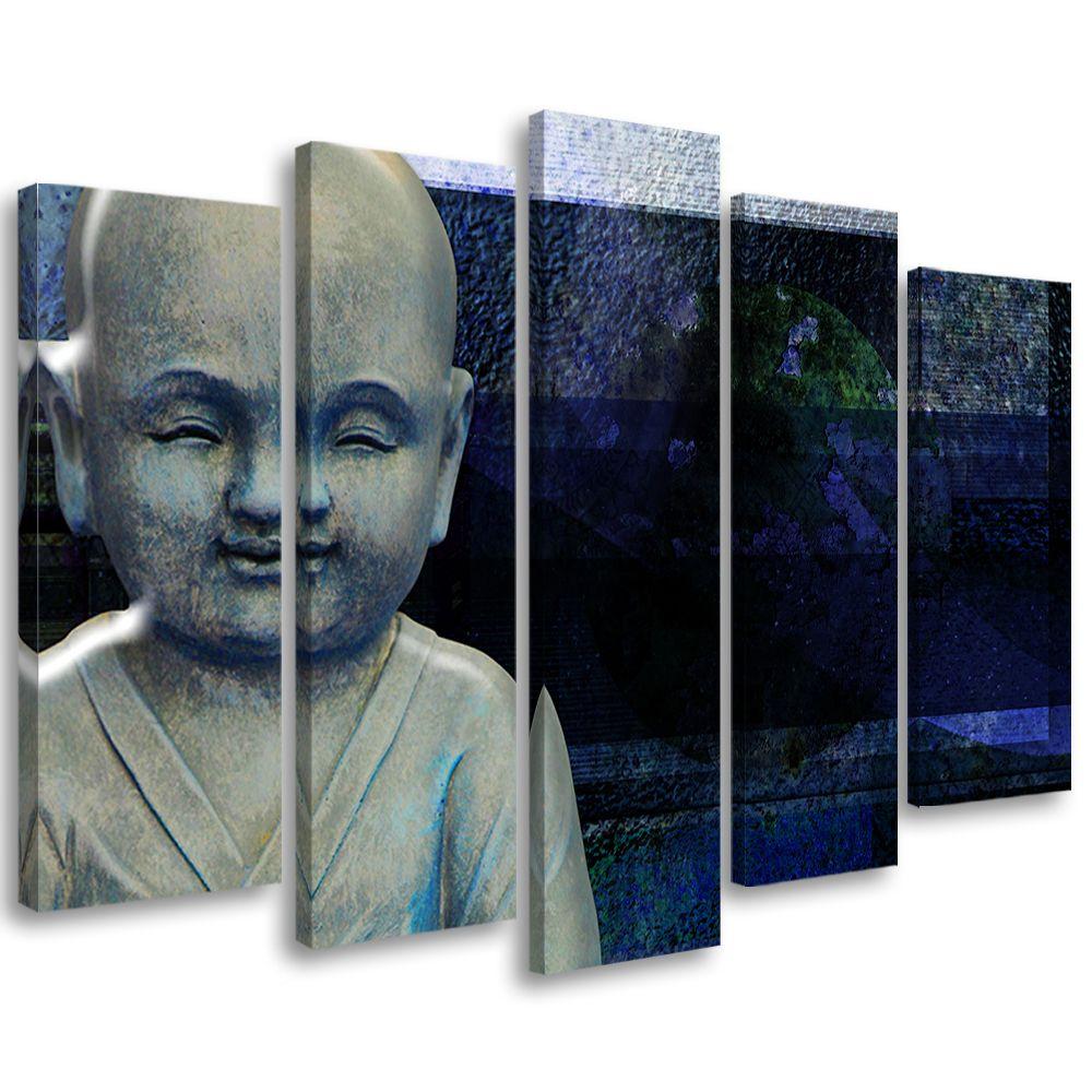 5 stykke lærredstryk, Buddha Feng Shui Meditation Blå