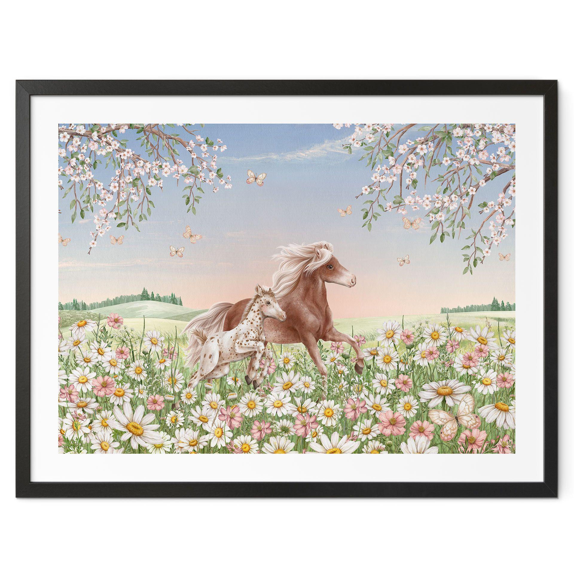 Póster Caballos en el prado de flores - Kikki Belle