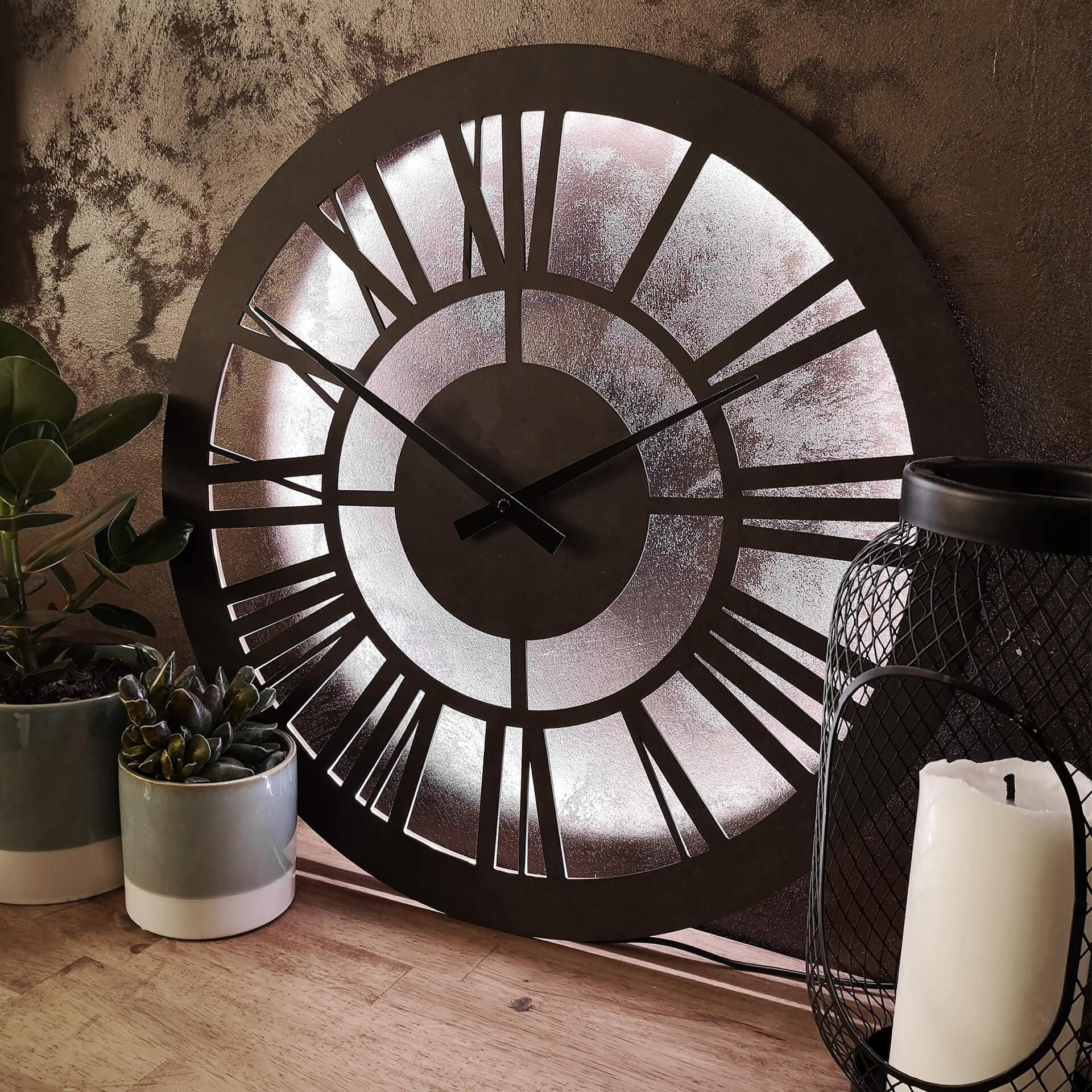 Décoration lumineuse LED en MDF - Horloge classique