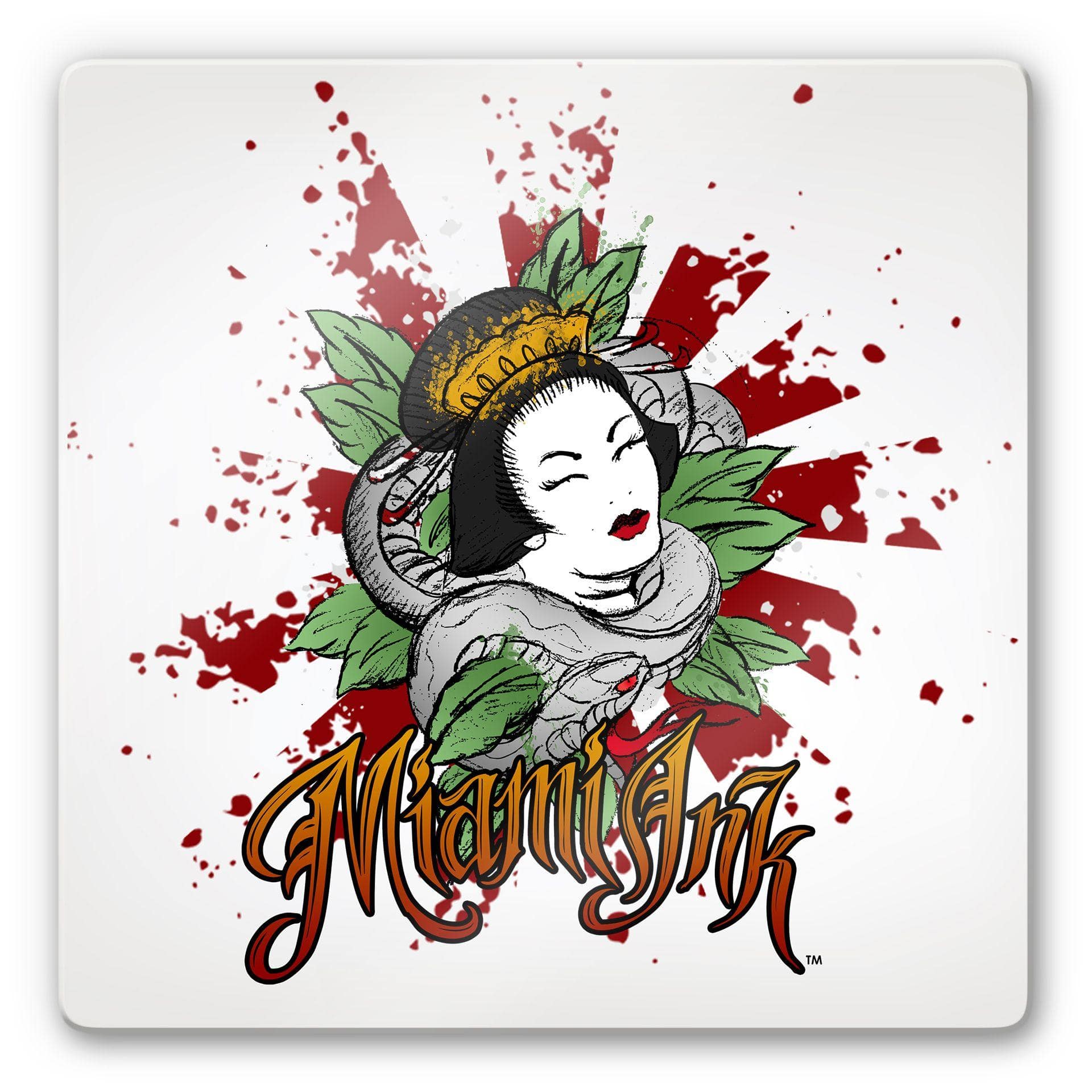 Tableau en verre - Miami Ink - Femme asiatique avec serpent