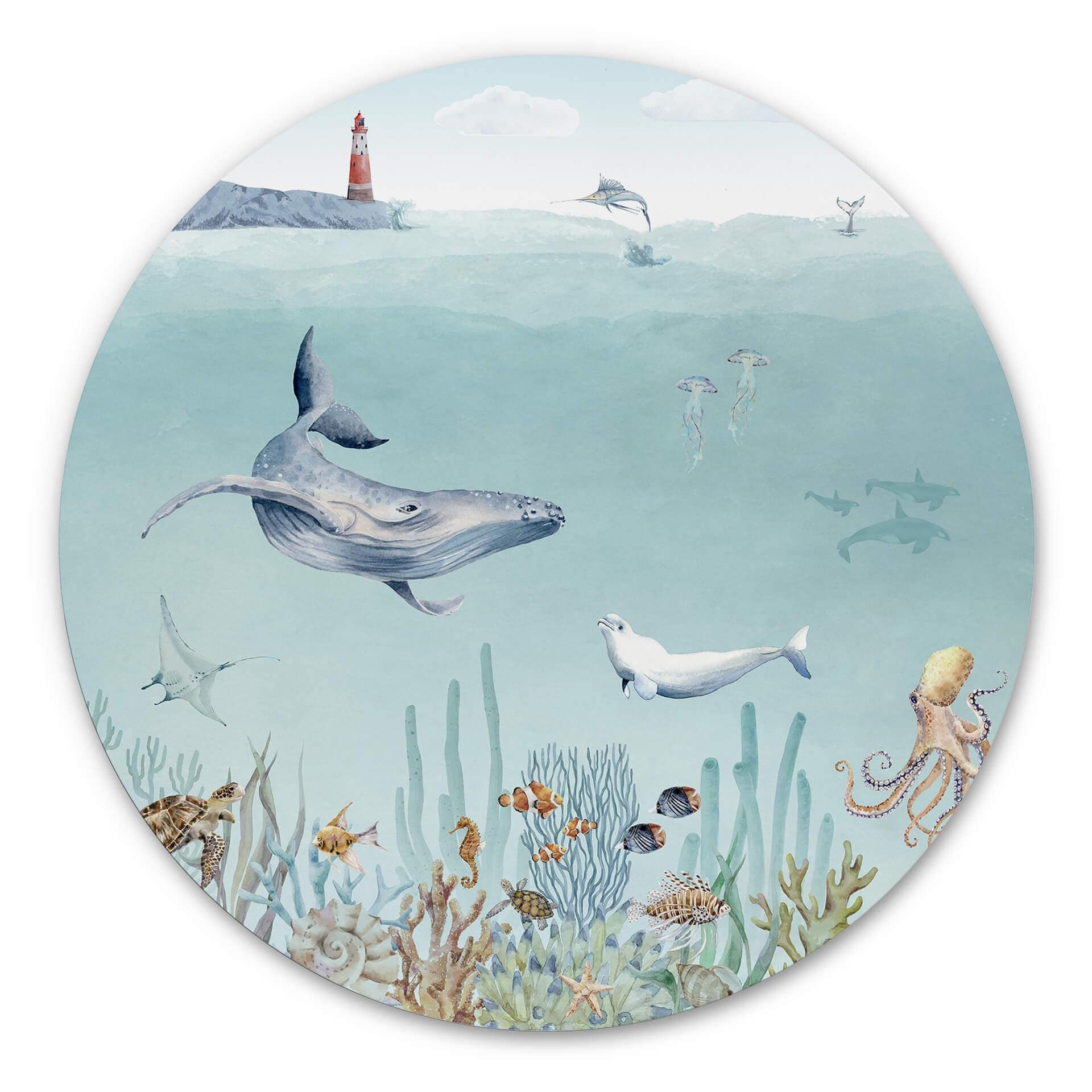 Tableau sur alu-Dibond rond Kikki Belle - Vie sous-marine