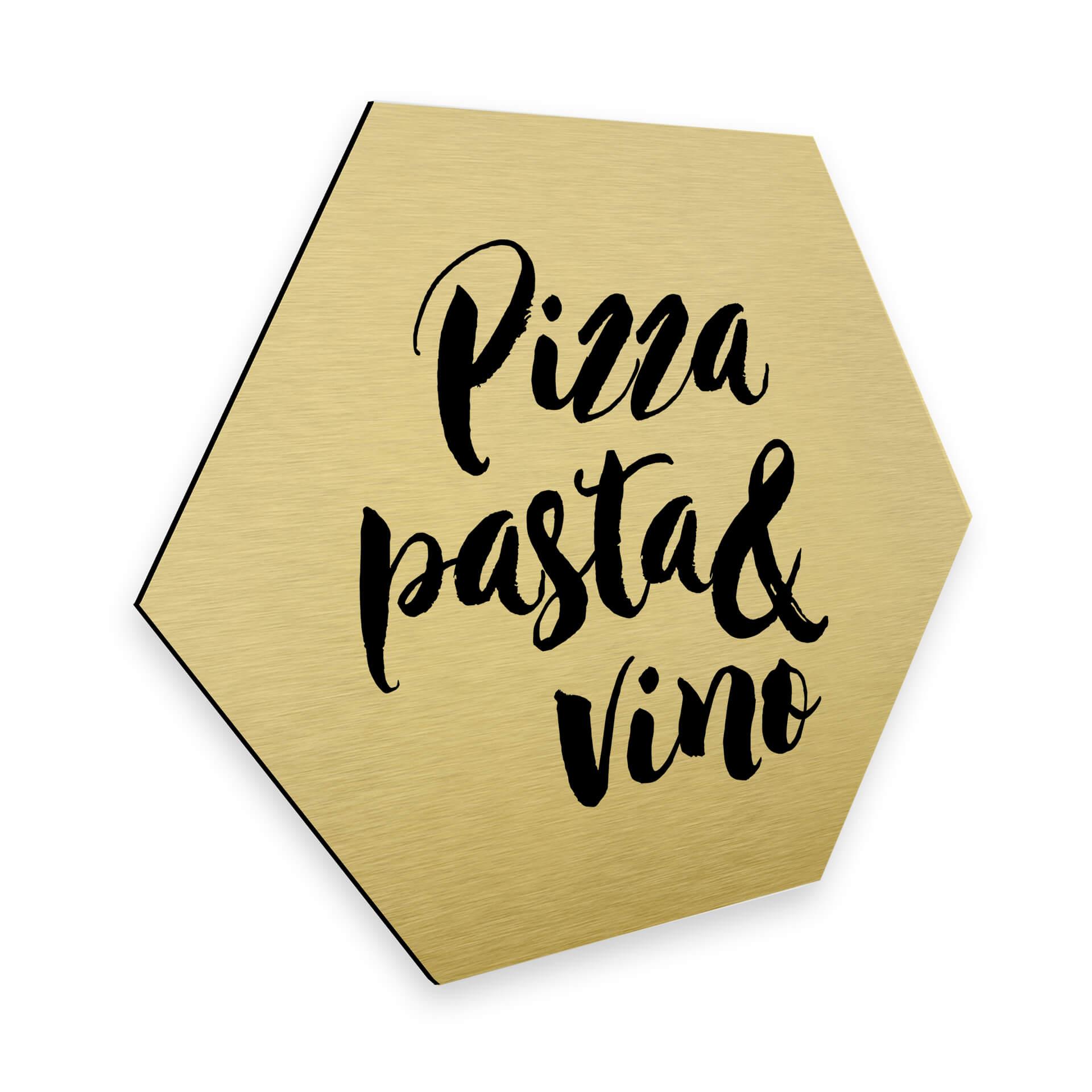 Hexagon - Alu-Dibond goud effect - Pizza Pasta Vino