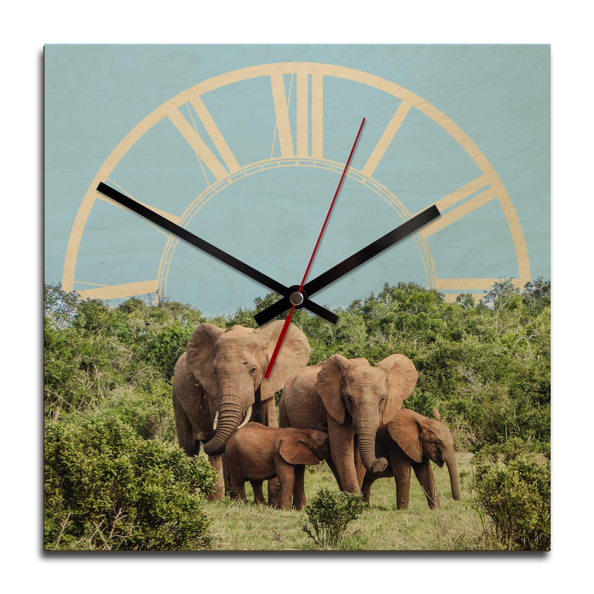 Horloge murale en bois - Bonheur familiale en Afrique