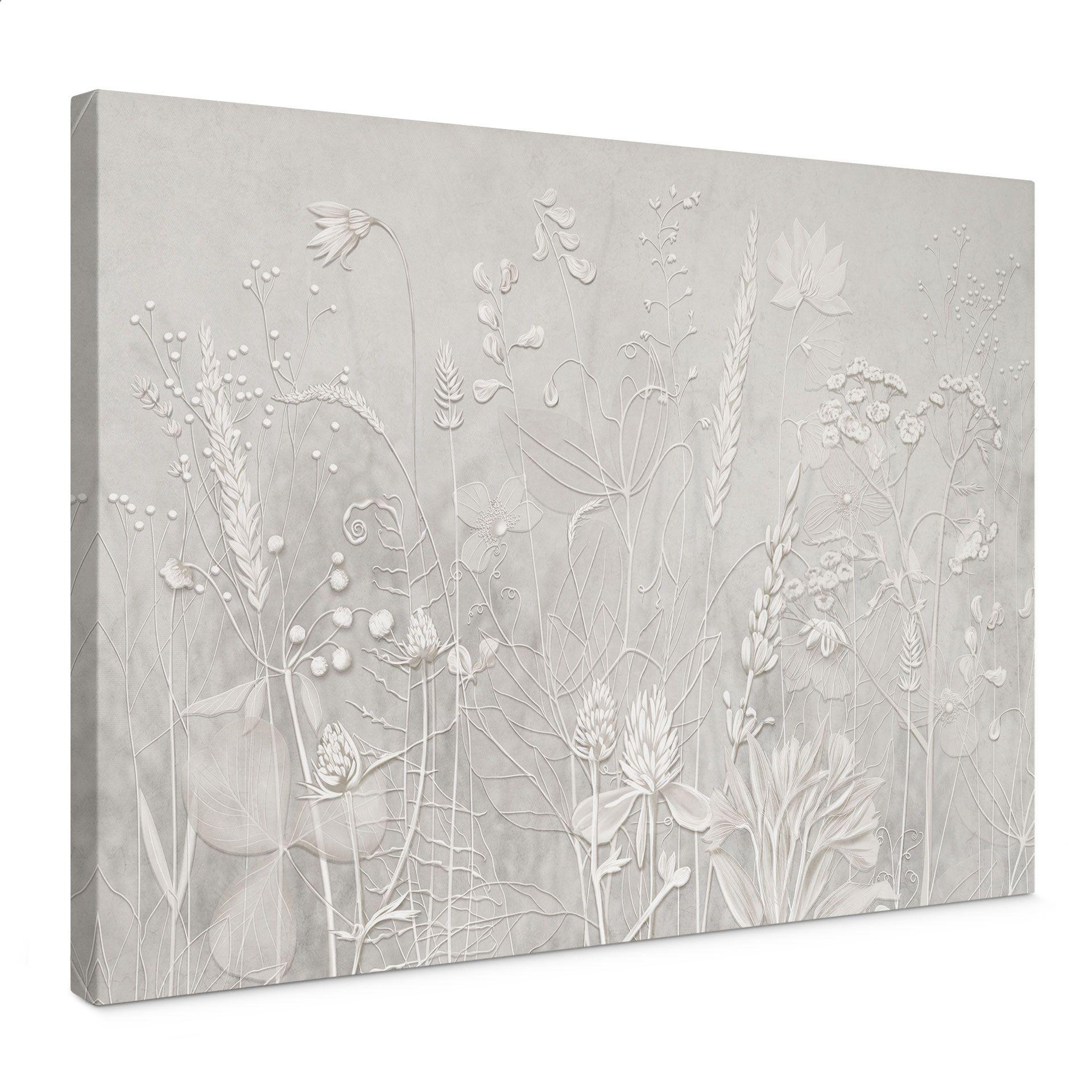 Canvas schilderij met bloemenreliëf - Planten in wit in modern design - Ms Tiff