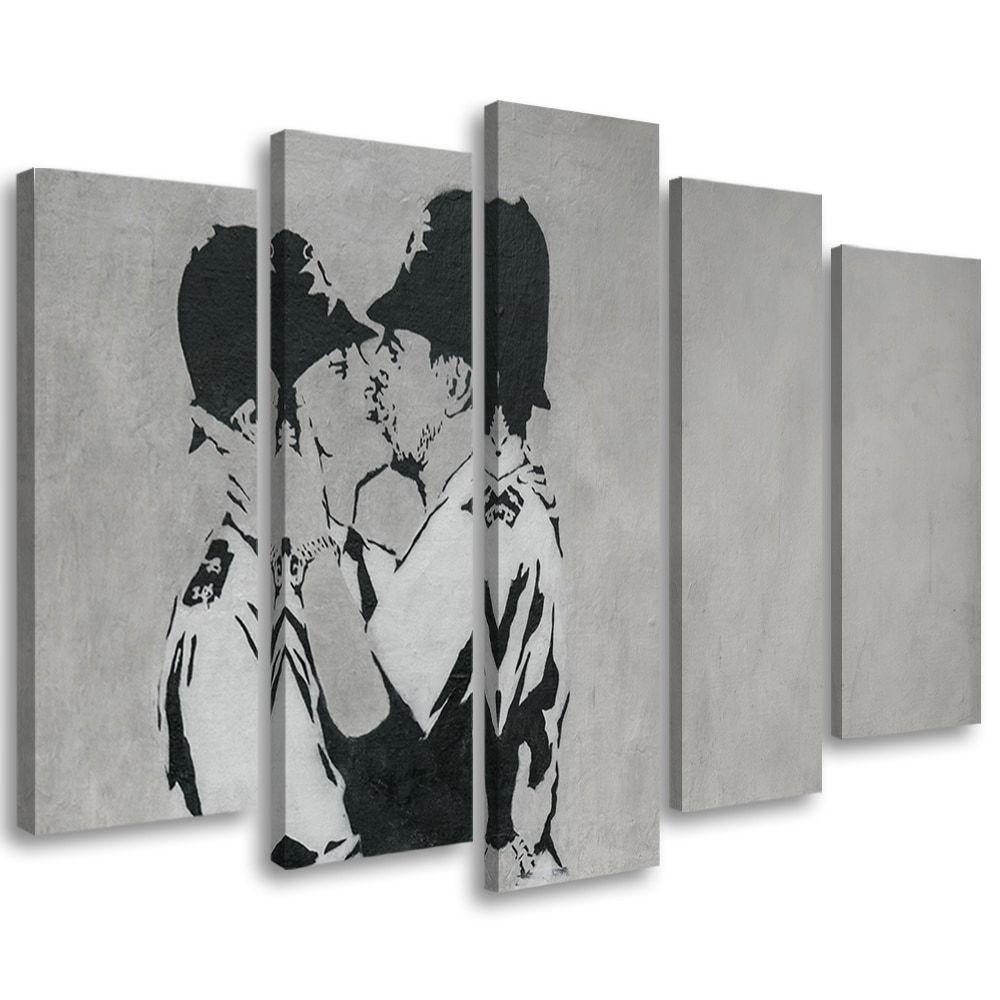 5 stykke lærredstryk, Banksy Kissing Policemen