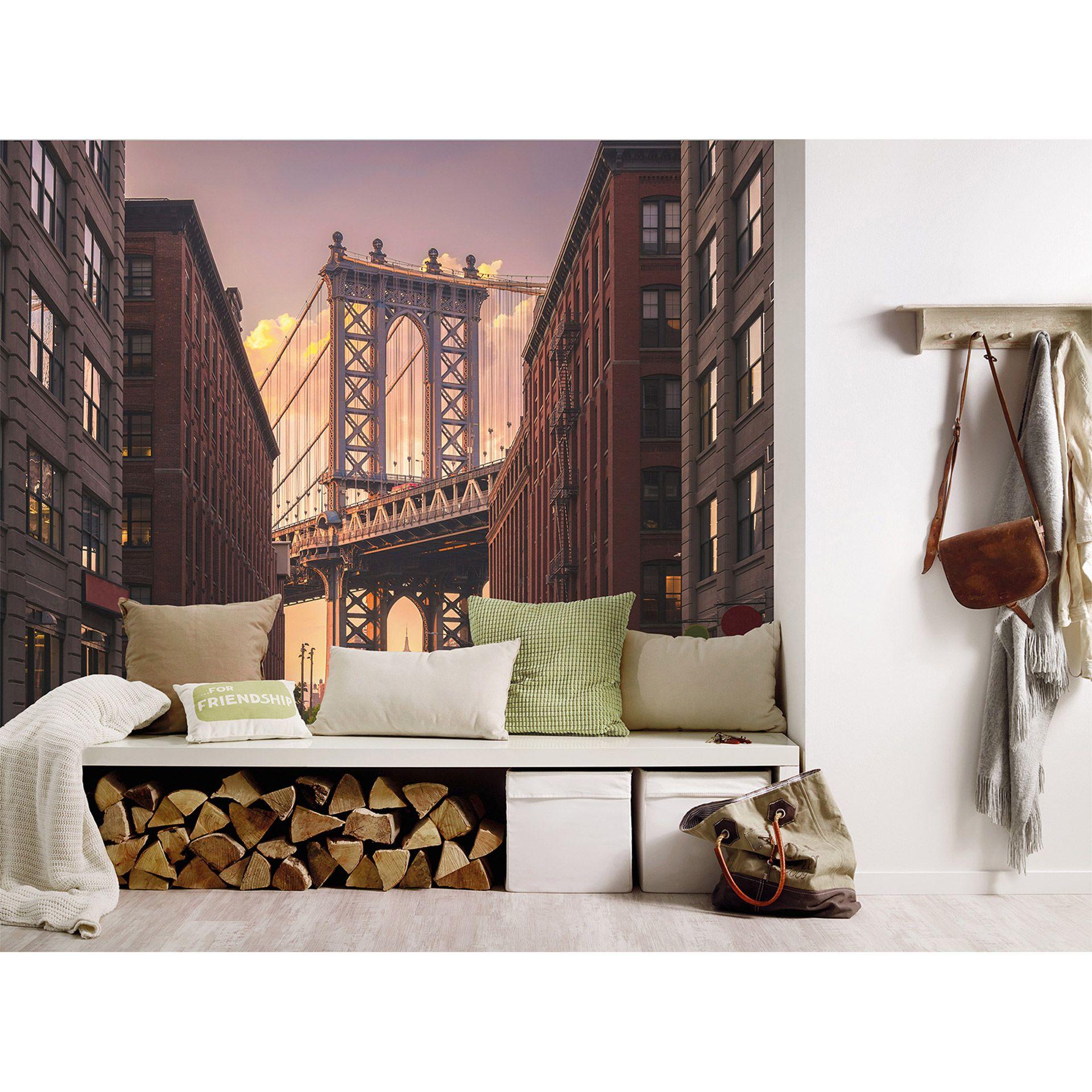 non-woven tapet BrooklynBridge Bridge New York fototapet Designwalls i brun og grå 