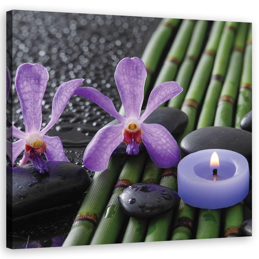 Canvasbillede, Bambusblomster Zen Spa stearinlys
