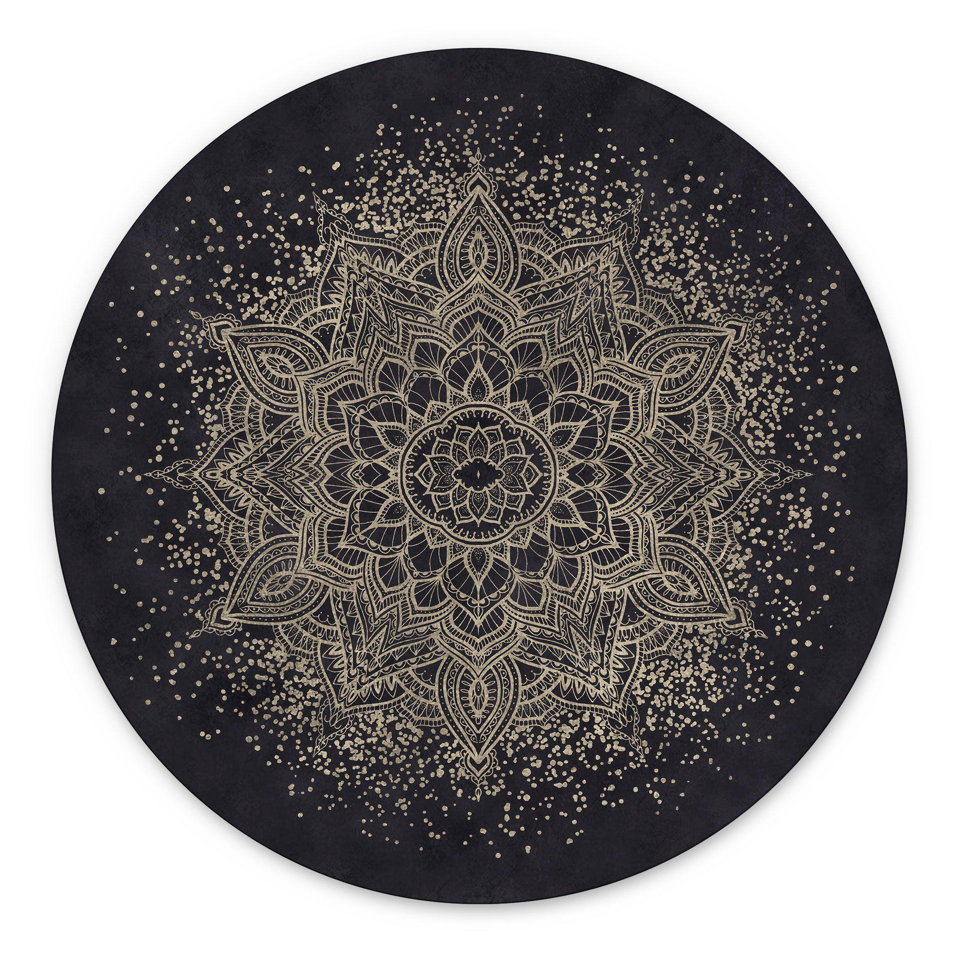 Billede Elegant mandala i sort og guld - Bloomery Decor - rund – print på aluminium (Alu-Dibond)