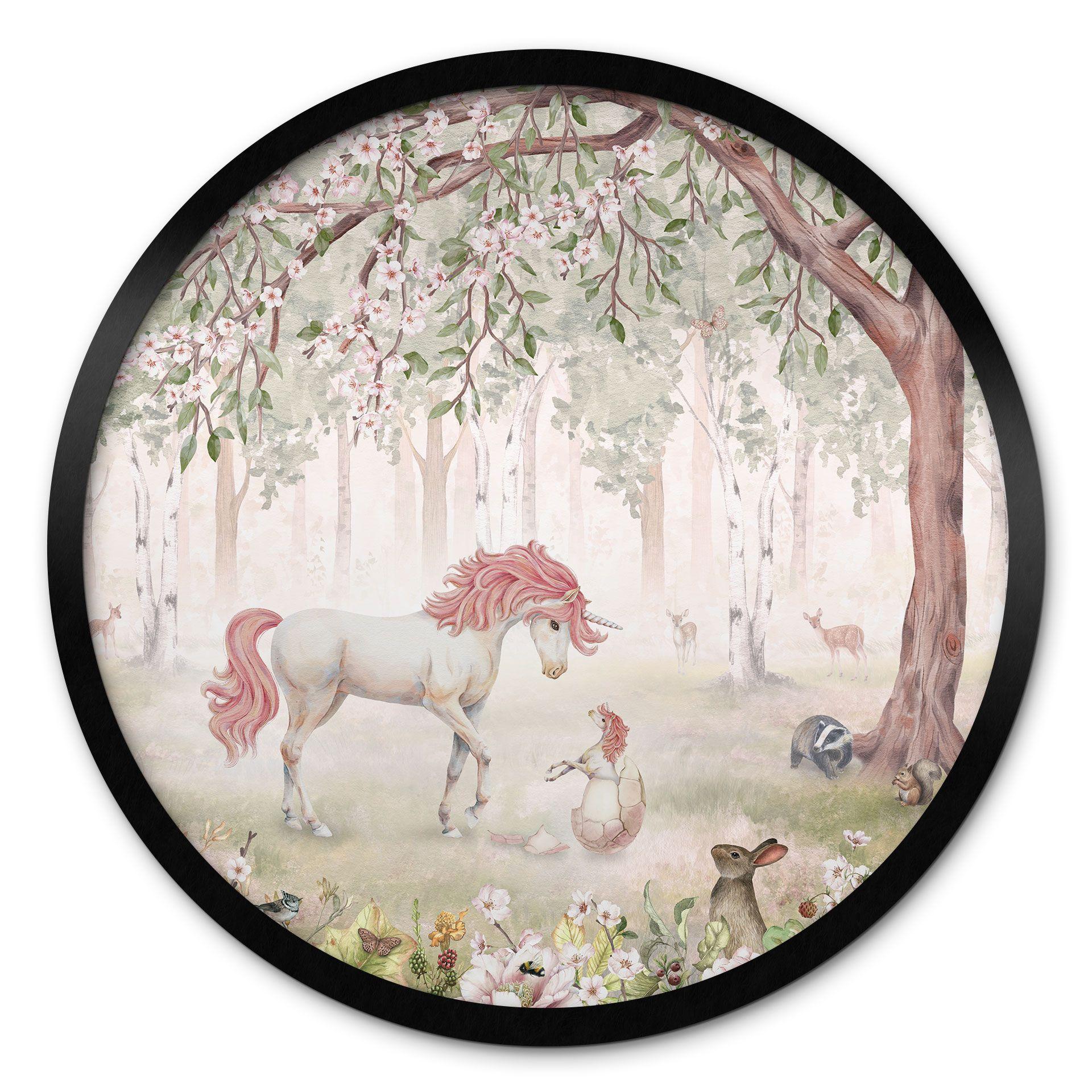 Póster Bosque de cuento de hadas con unicornios - Kikki Belle - Redondo