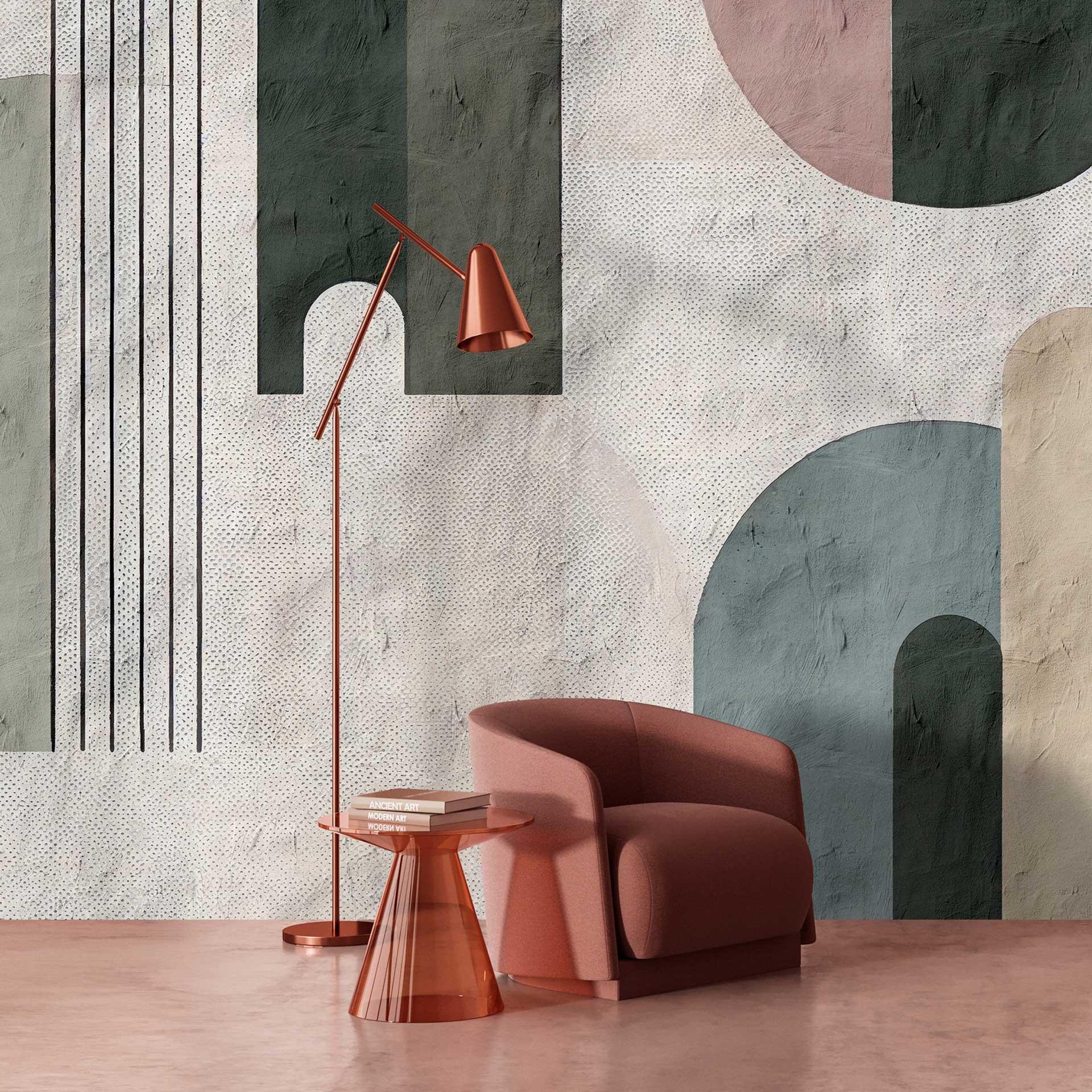 Geometrisk abstrakt tapet i pastelfarver - non-woven tapet med moderne design