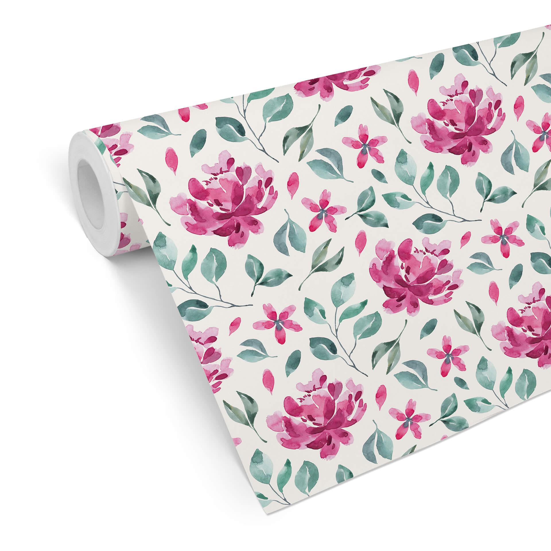 Tapet med mønster - akvarelblomster 02 - pink
