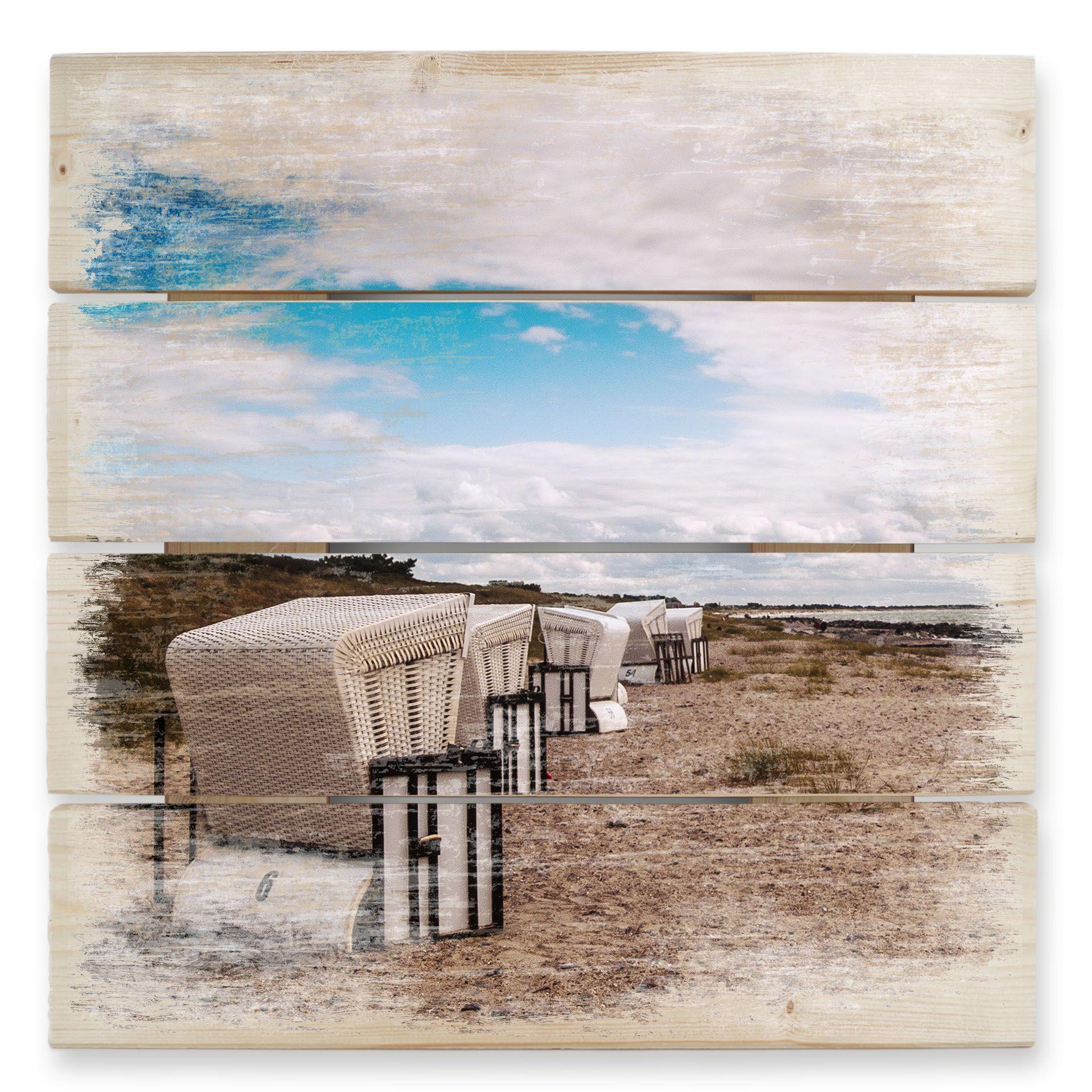 Cuadro de madera sillas de playa en Hiddensee - 40x41,5 cm