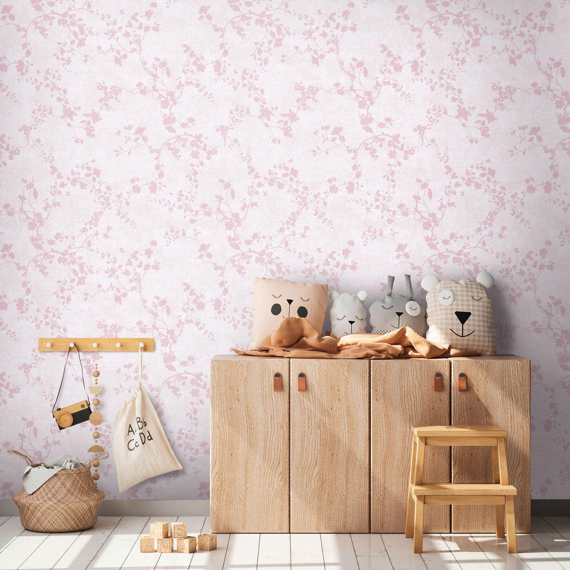 Tapet med mønster, lyserødt, hvidt - blomstertapet, legende