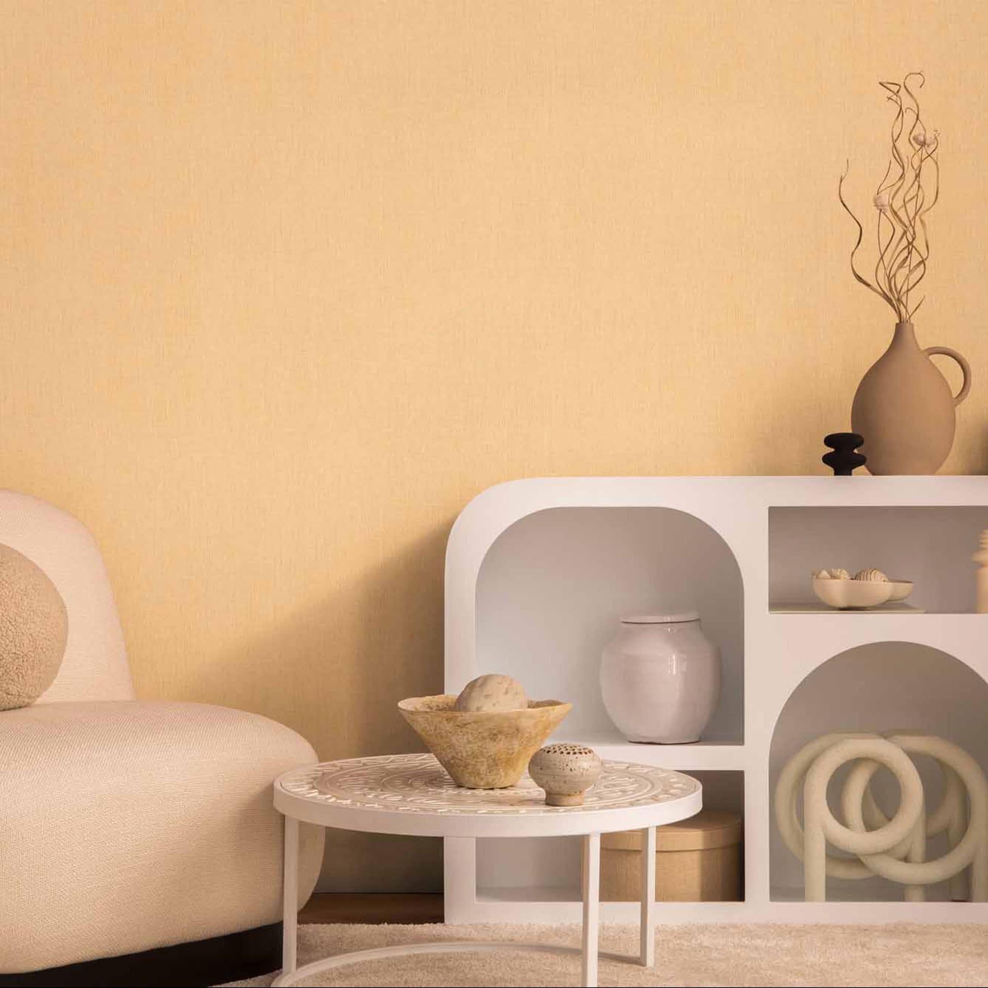Papel pintado de tejido-no tejido con aspecto de lino crema - Papel pintado monocolor para un interiorismo elegante