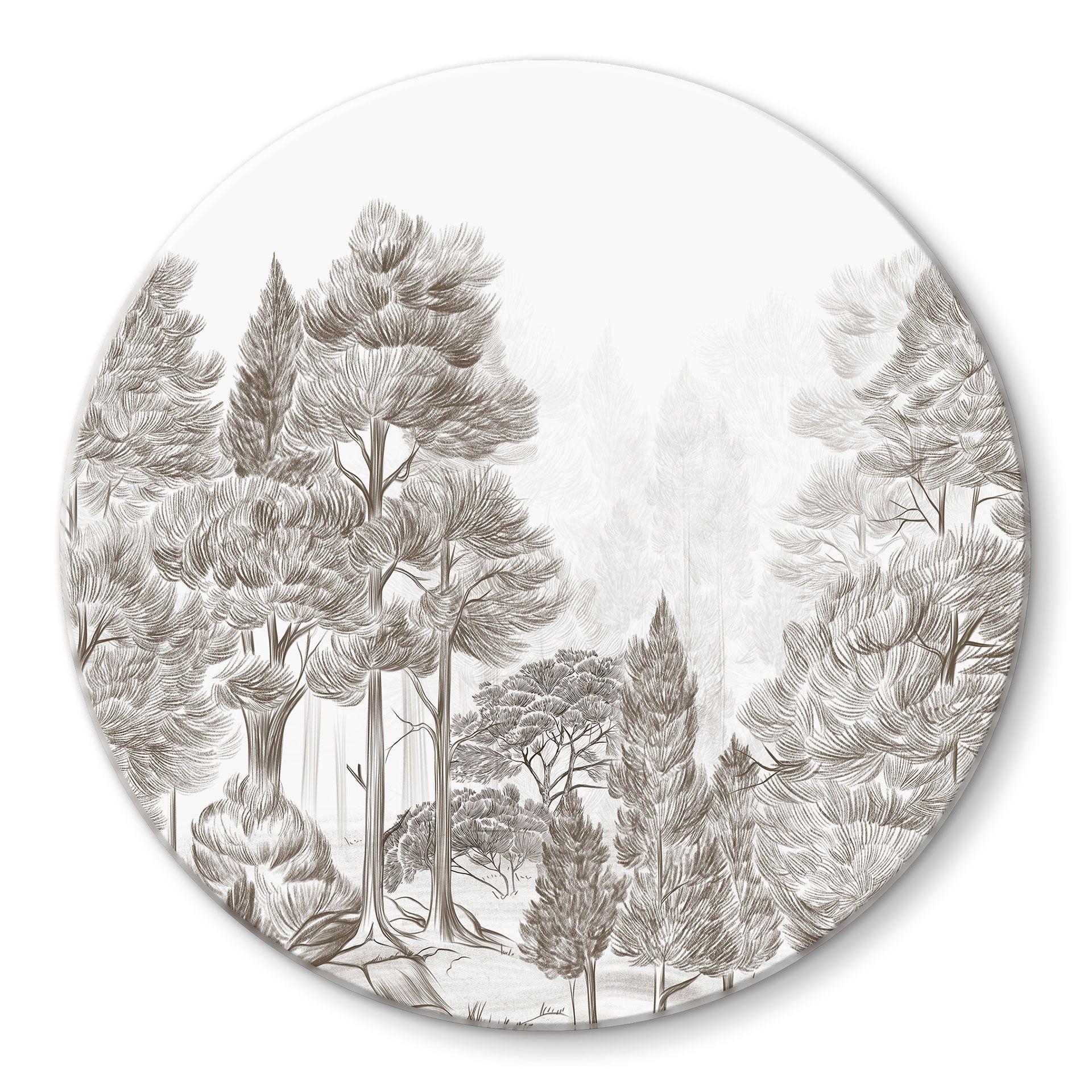 Glasschilderijen Bos met boslandschap in beige - Ms Tiff - Rond