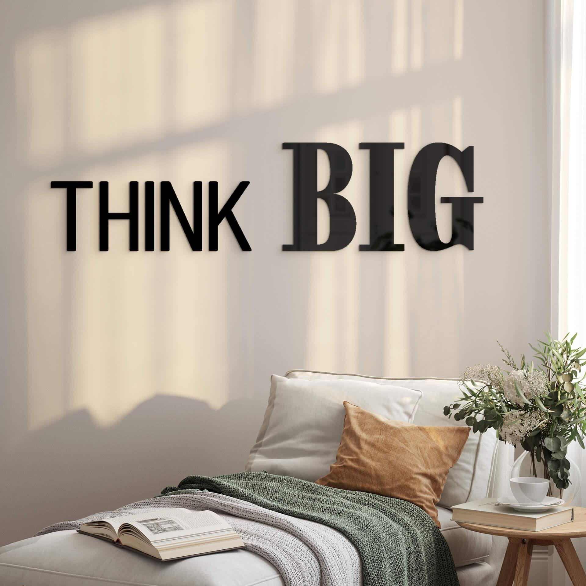 decoración 3D que dice THINK BIG - decoración acrílica