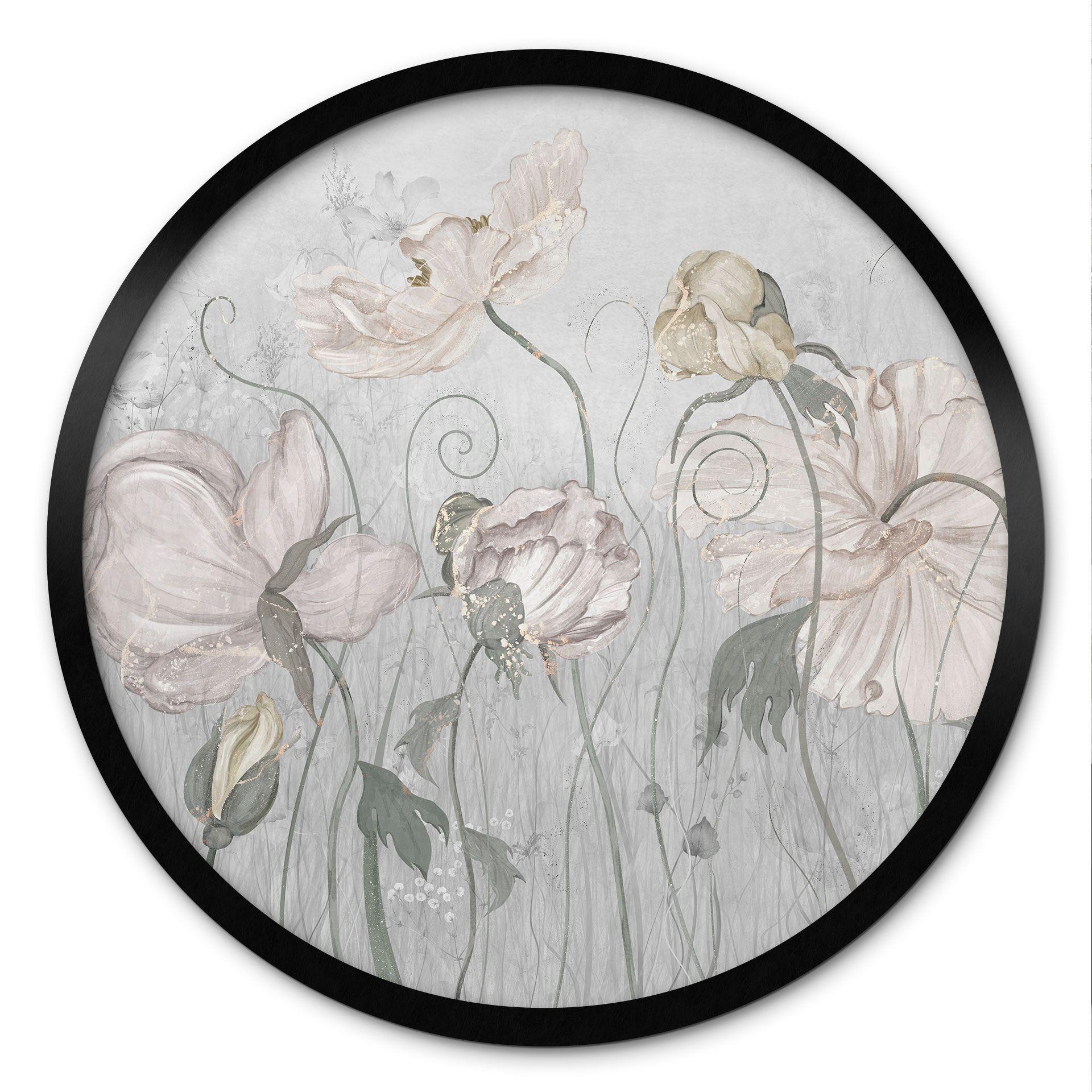 Poster met bloemen in vintage stijl in grijs - Ms Tiff - Rond