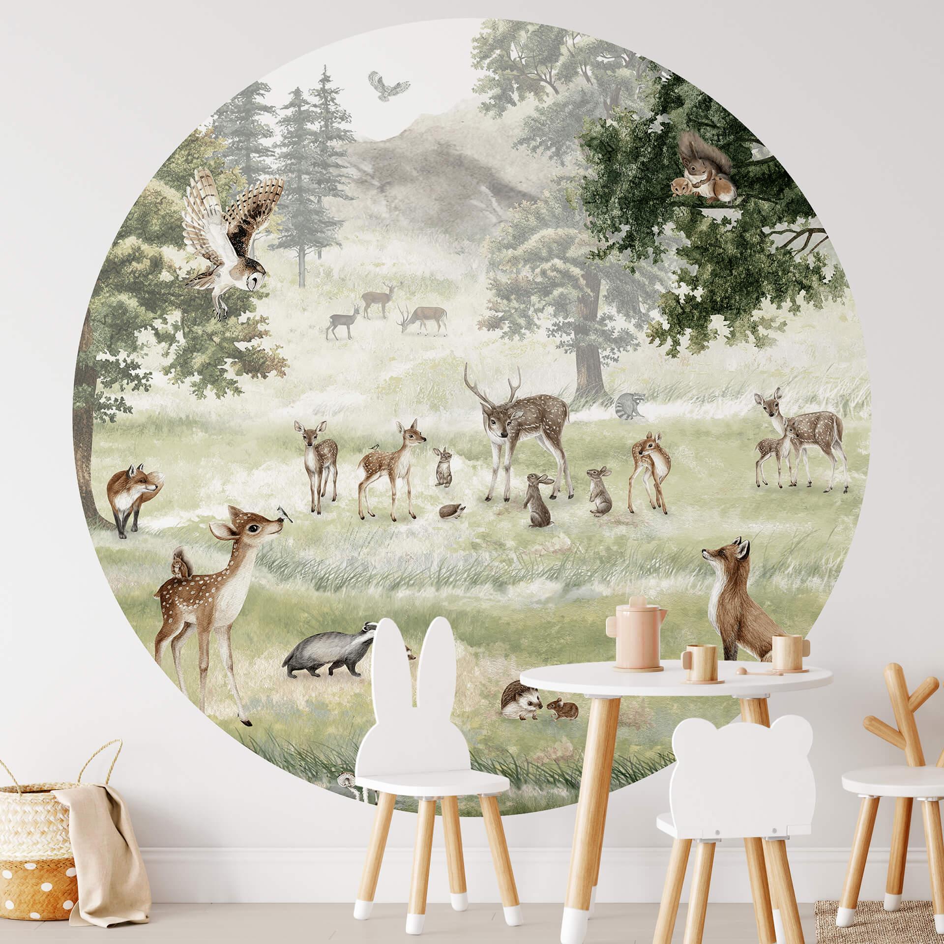 Fototapet - Rundt Kikki Belle - Skov sjov - vliesetapet/selvklæbende non-woven tapet