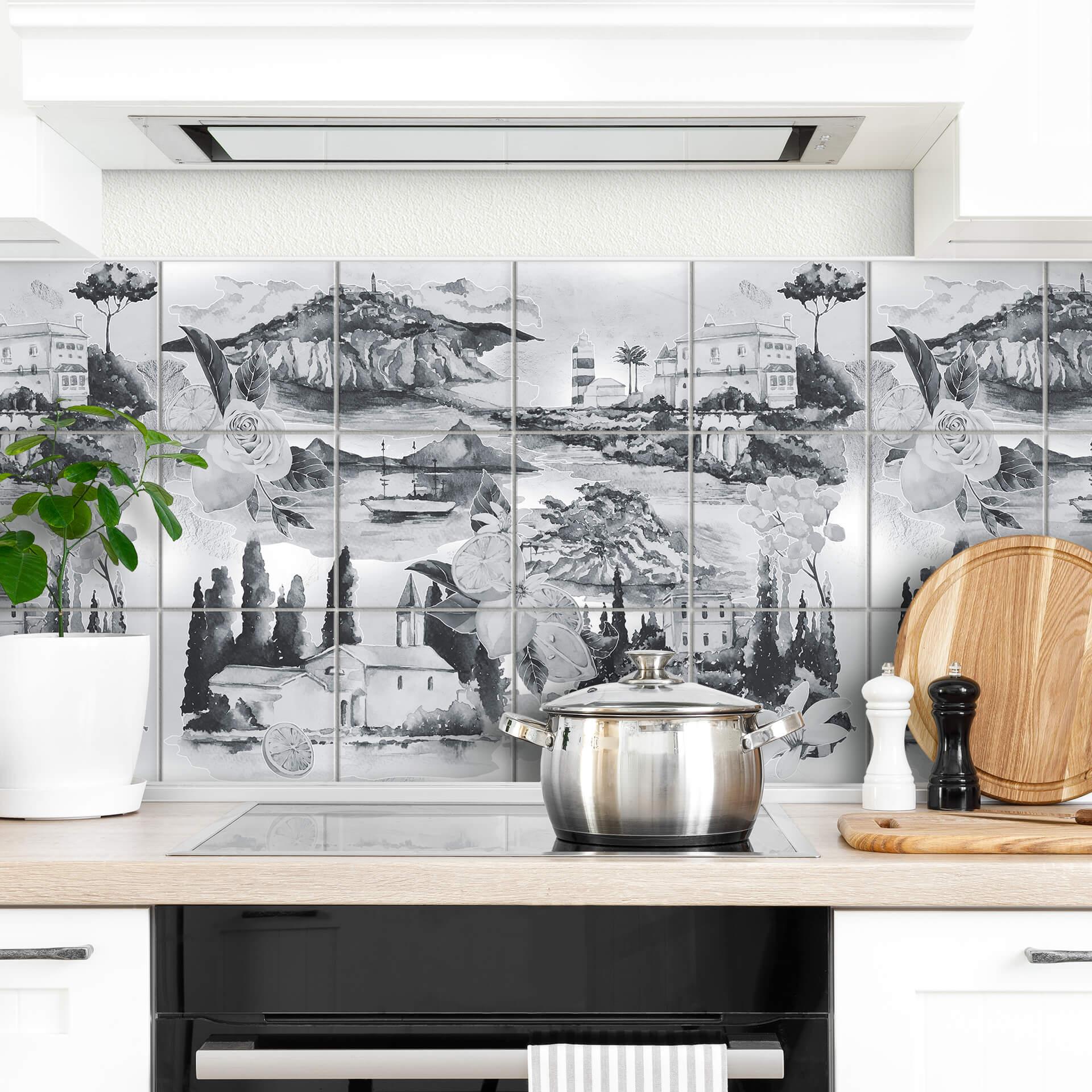Azulejos Adhesivos paisajes en blanco y negro - lote de 12