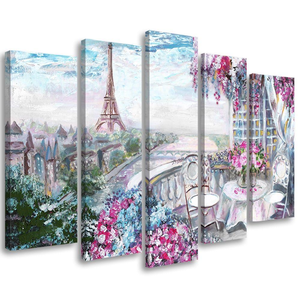 5 stykke lærredstryk, Paris Eiffeltårnet - Landskab - Pastel