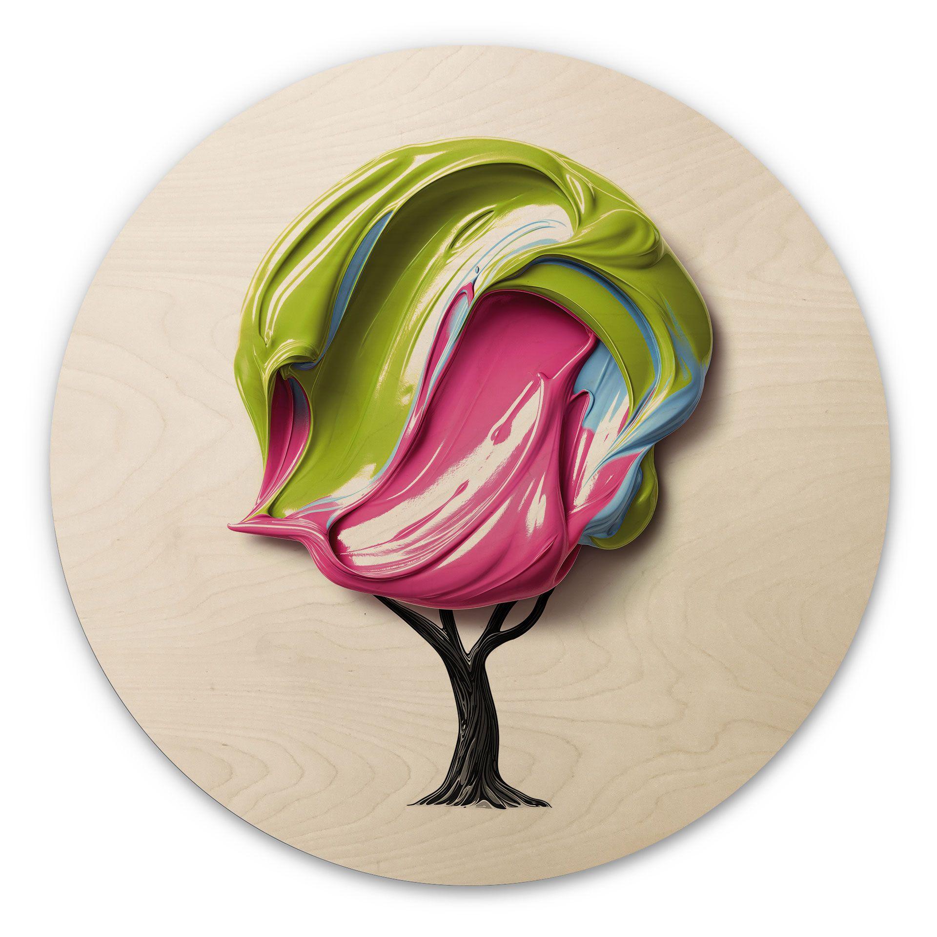 Cuadro de madera con colorida corona 3D - Mielu - Redondo