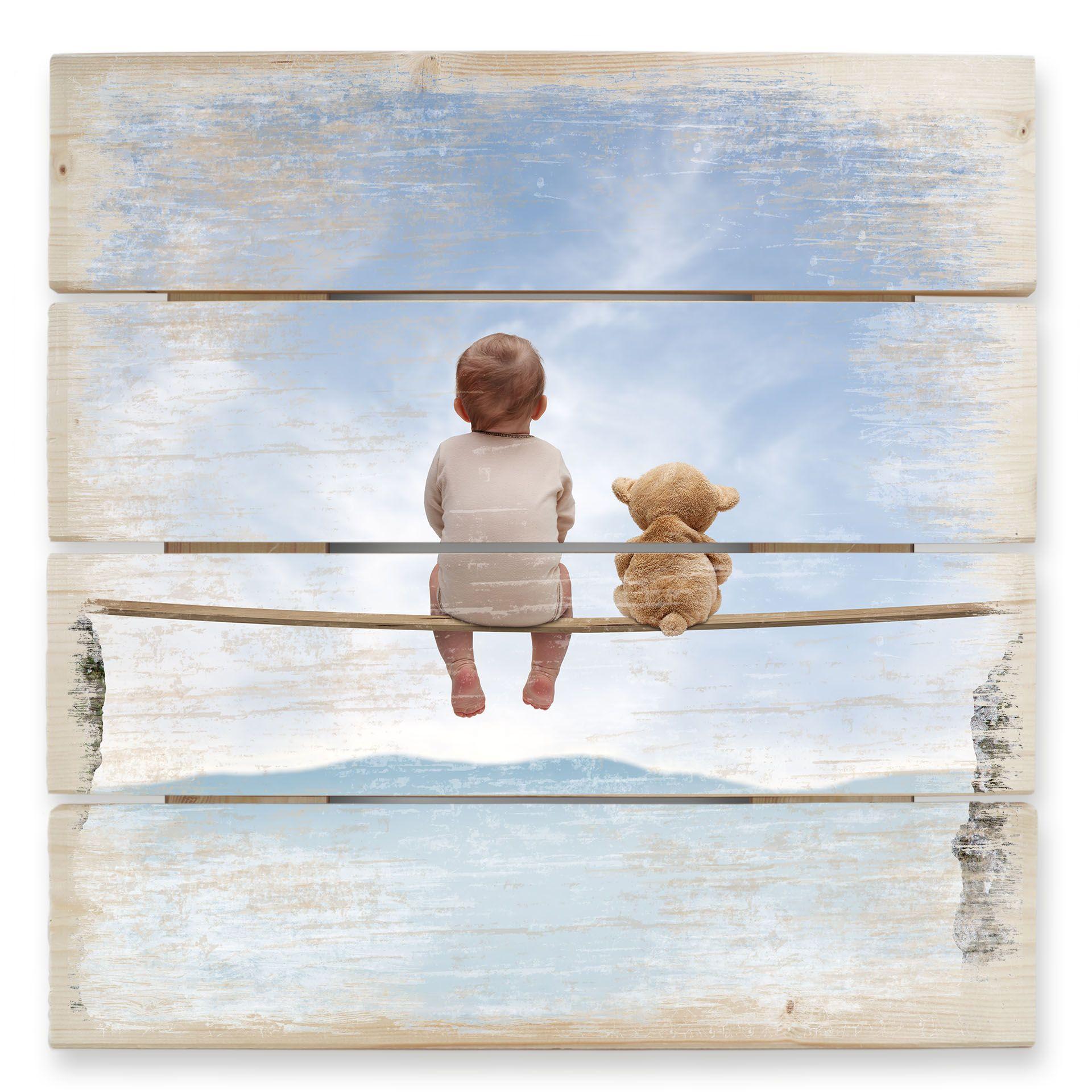 Baby og bamse - Træ print 
