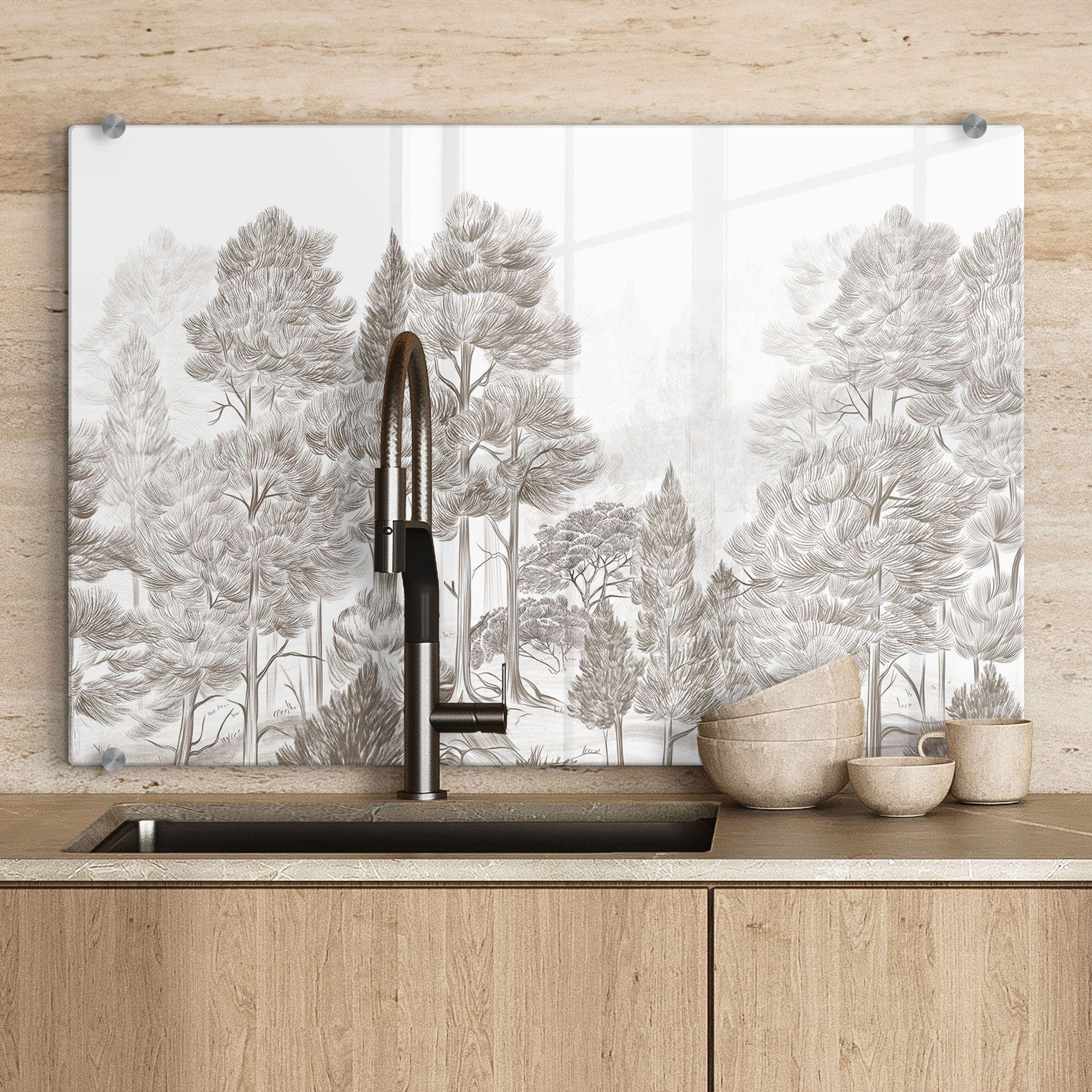 Spatscherm bos met boslandschap in beige - Ms Tiff