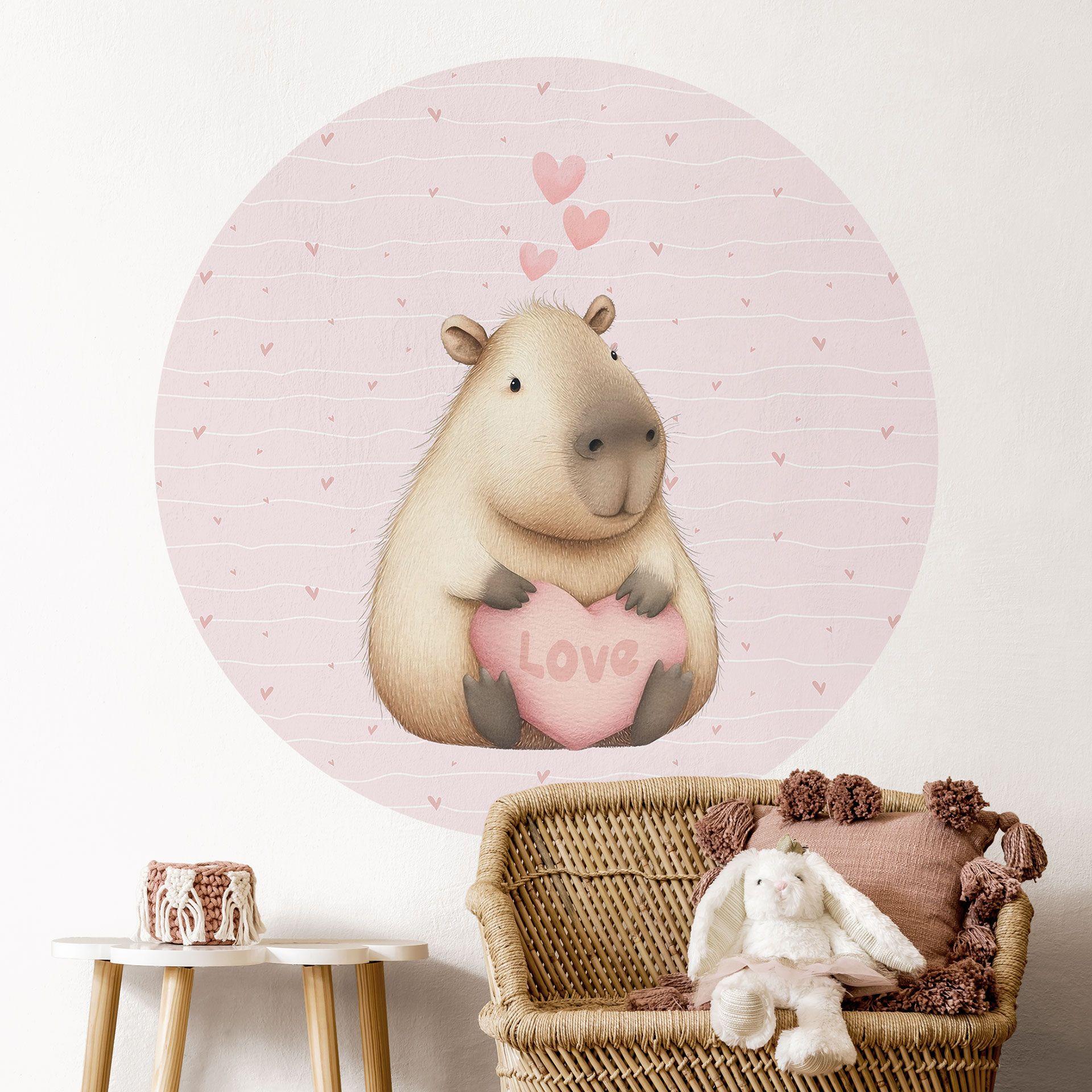 Capybara Wallsticker med kærlighedshjerte - Rund