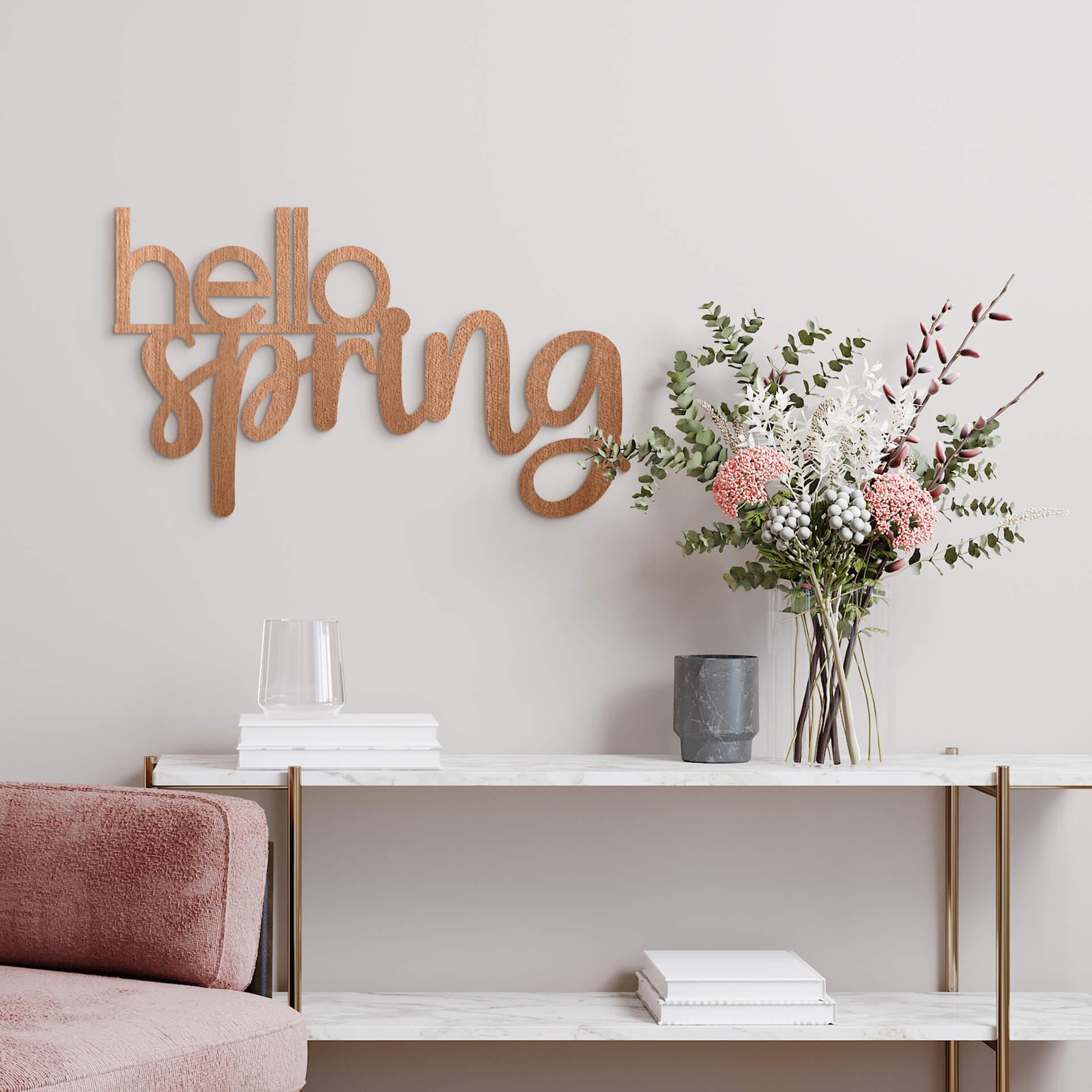 Træ vægdekoration mahogni finer hello spring