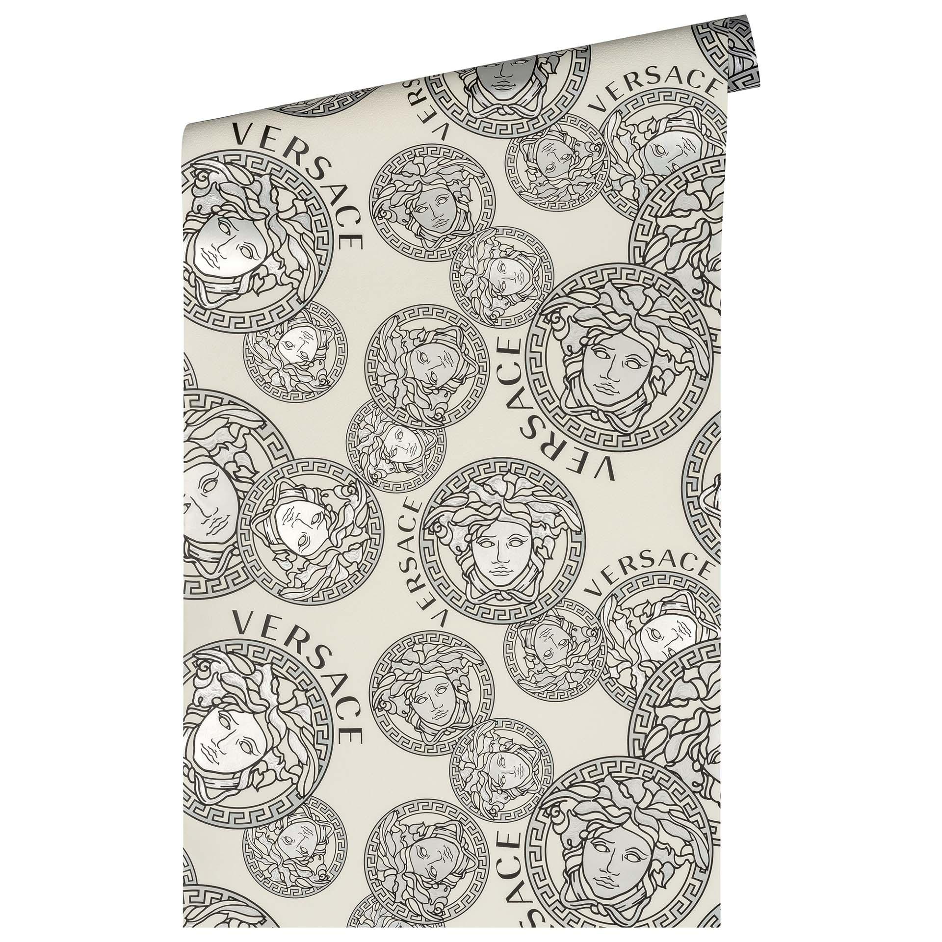 Versace tapet medusa hoved luksus tapet i creme og sølv non-woven tapet design