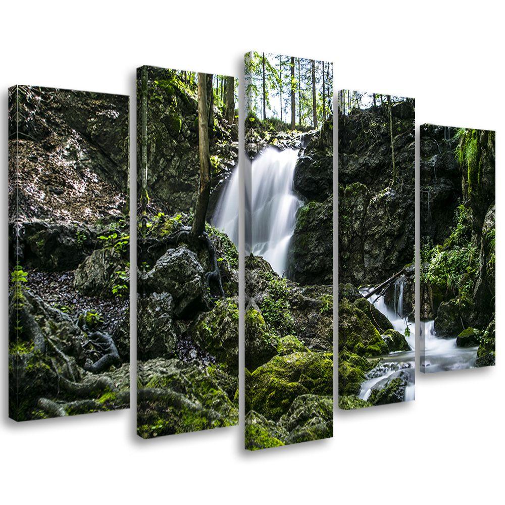 5 stykke lærred Print Vandfald skovklipper