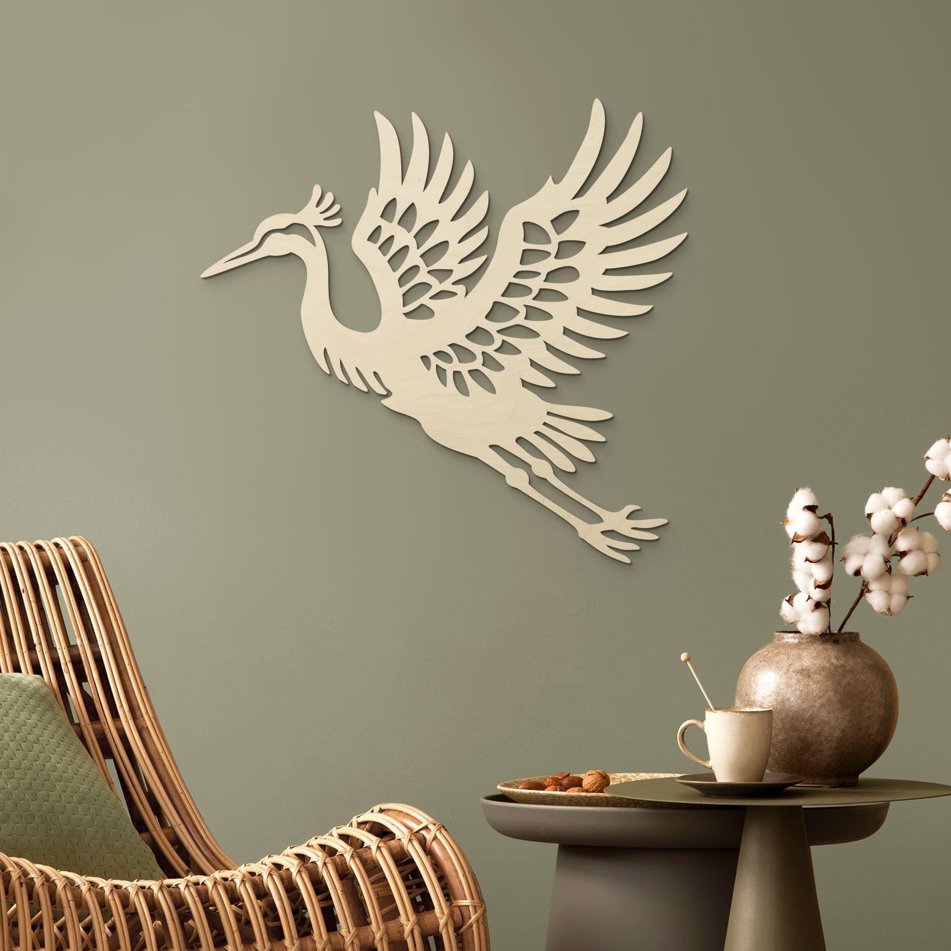 Decoración en madera grulla - pájaro elegante - álamo