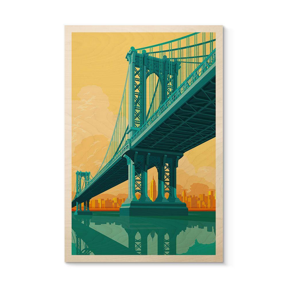 Cuadro de madera vista de la ciudad a través del puente de Manhattan - Heemskerk