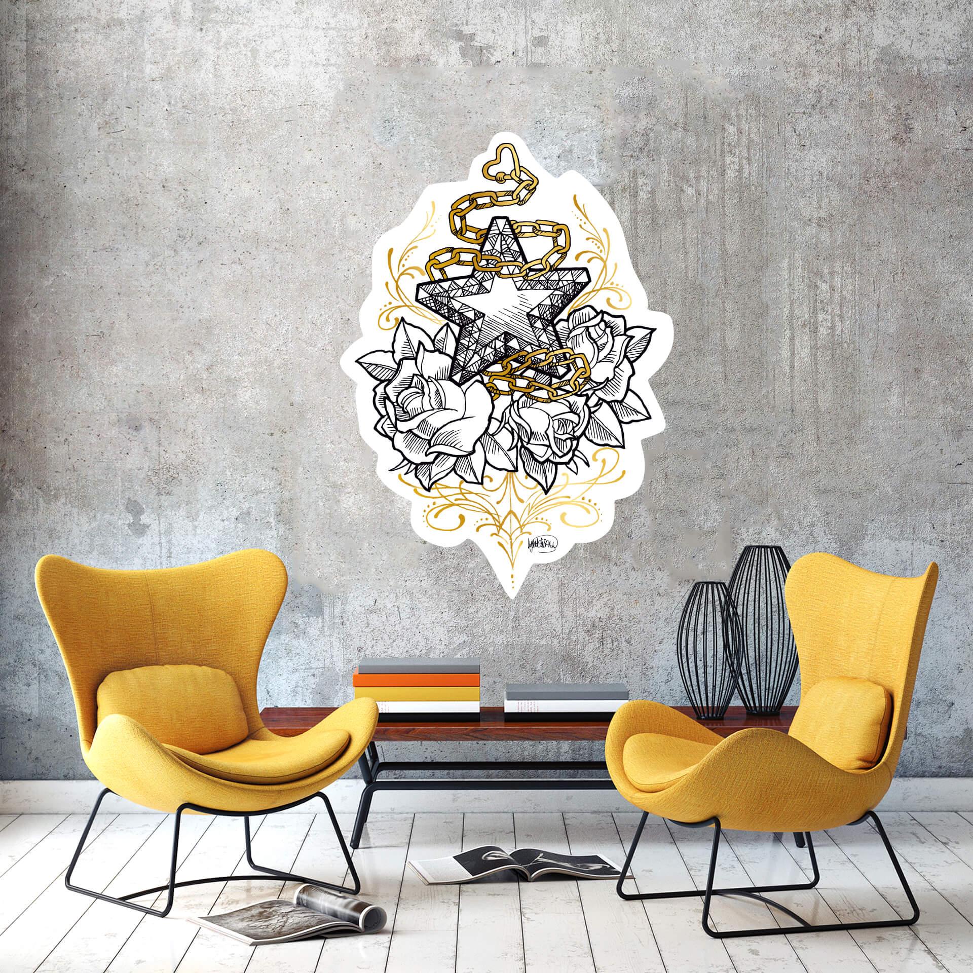 Sticker mural - LA Ink - Étoile sur roses
