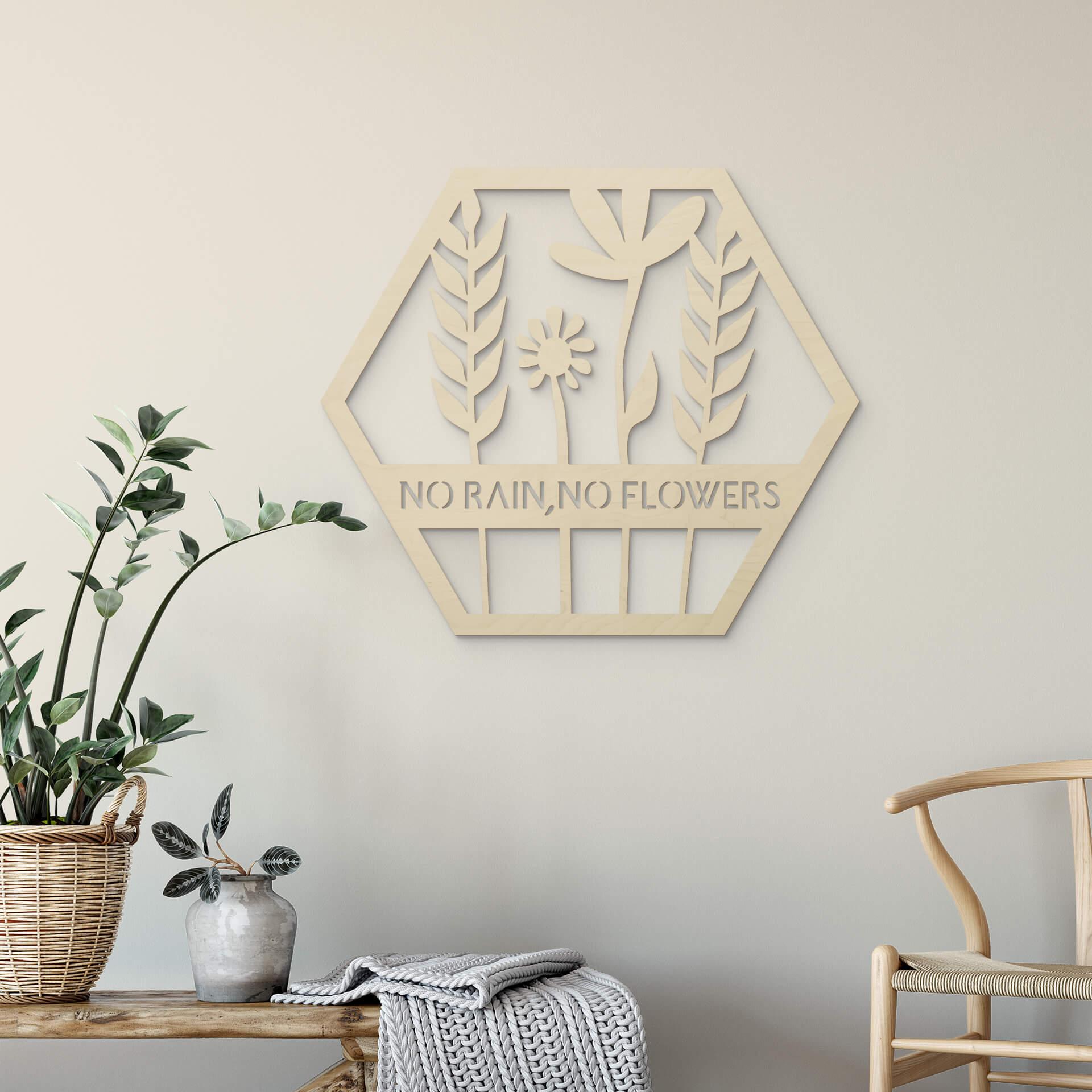 Decoración en madera álamo - Flores en hexágono - No Rain No Flowers