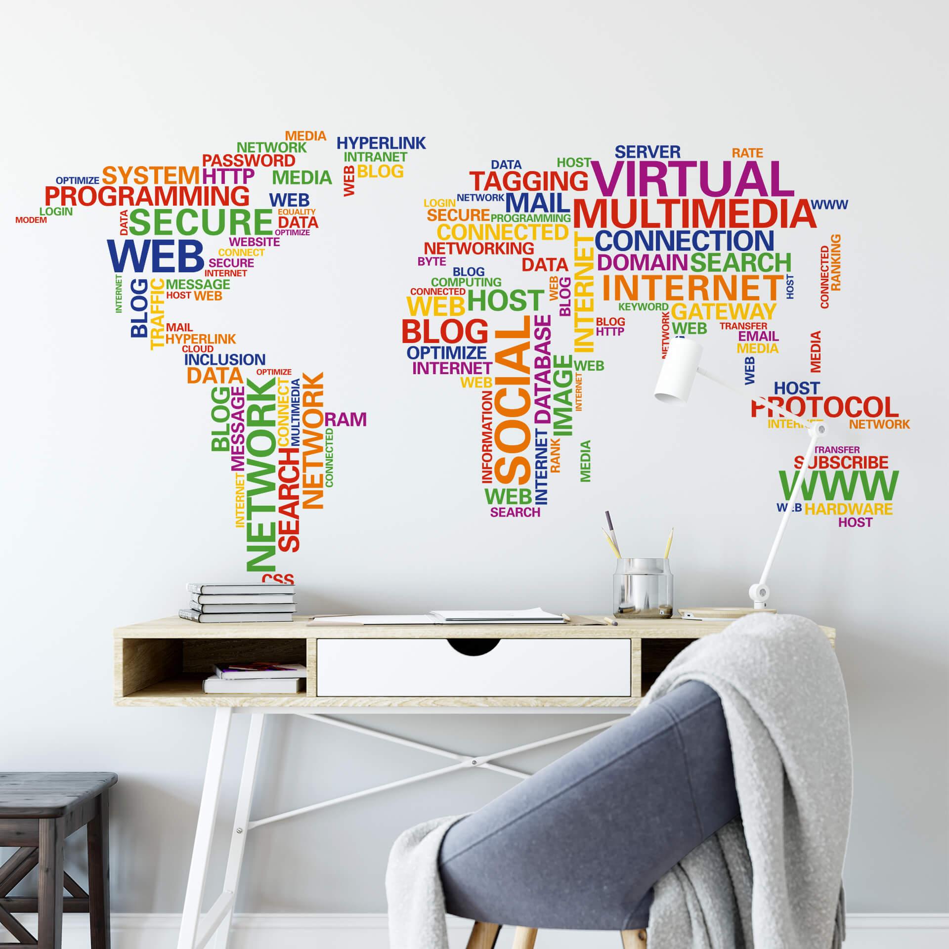 Sticker mural Carte du monde Typographie - Network