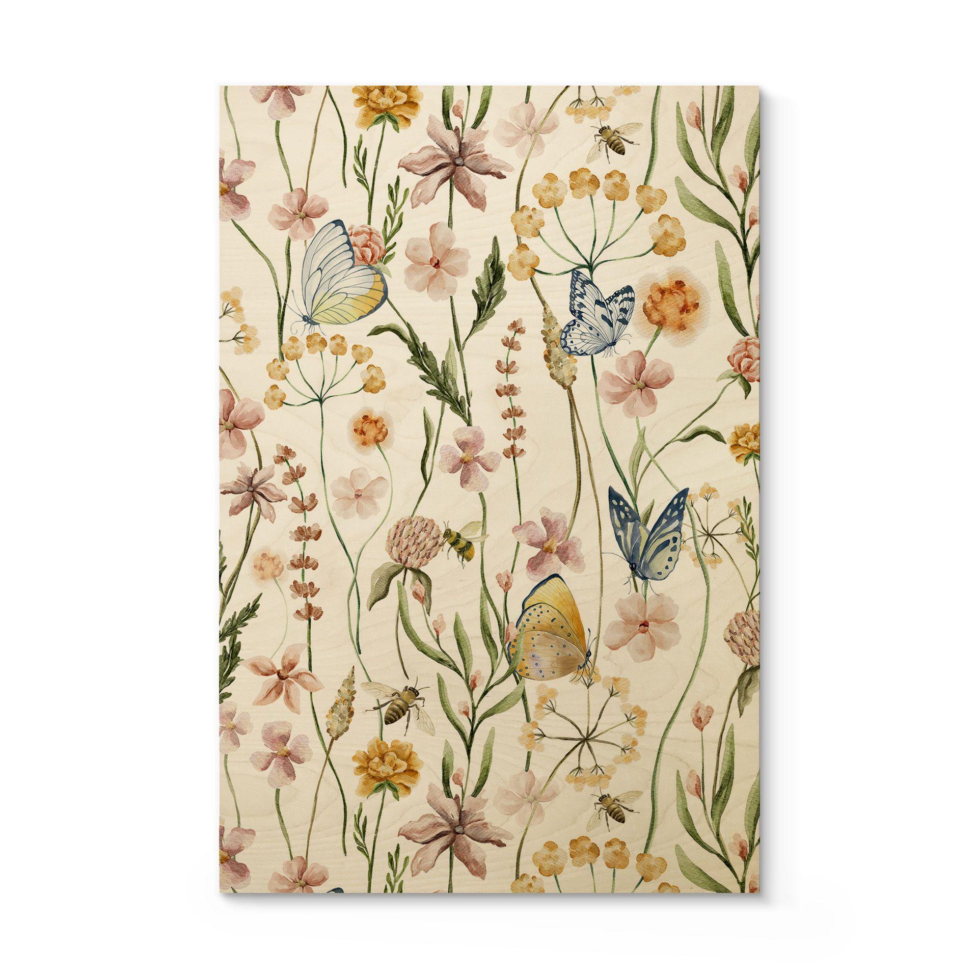 Cuadro de madera prado primaveral con mariposas - UN Designs
