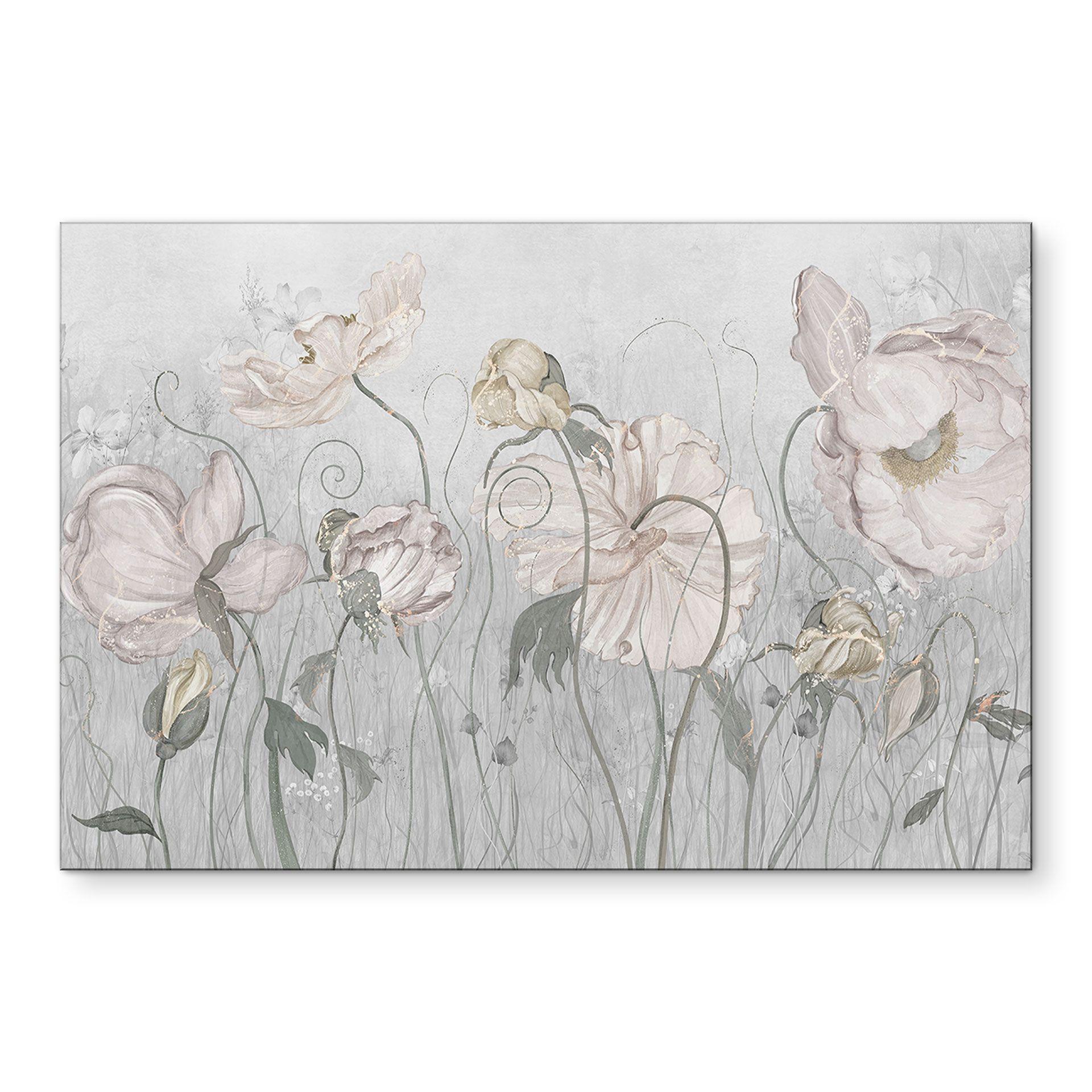 Wanddecoratie bloemen vintage stijl in grijs - Ms Tiff - Alu-Dibond