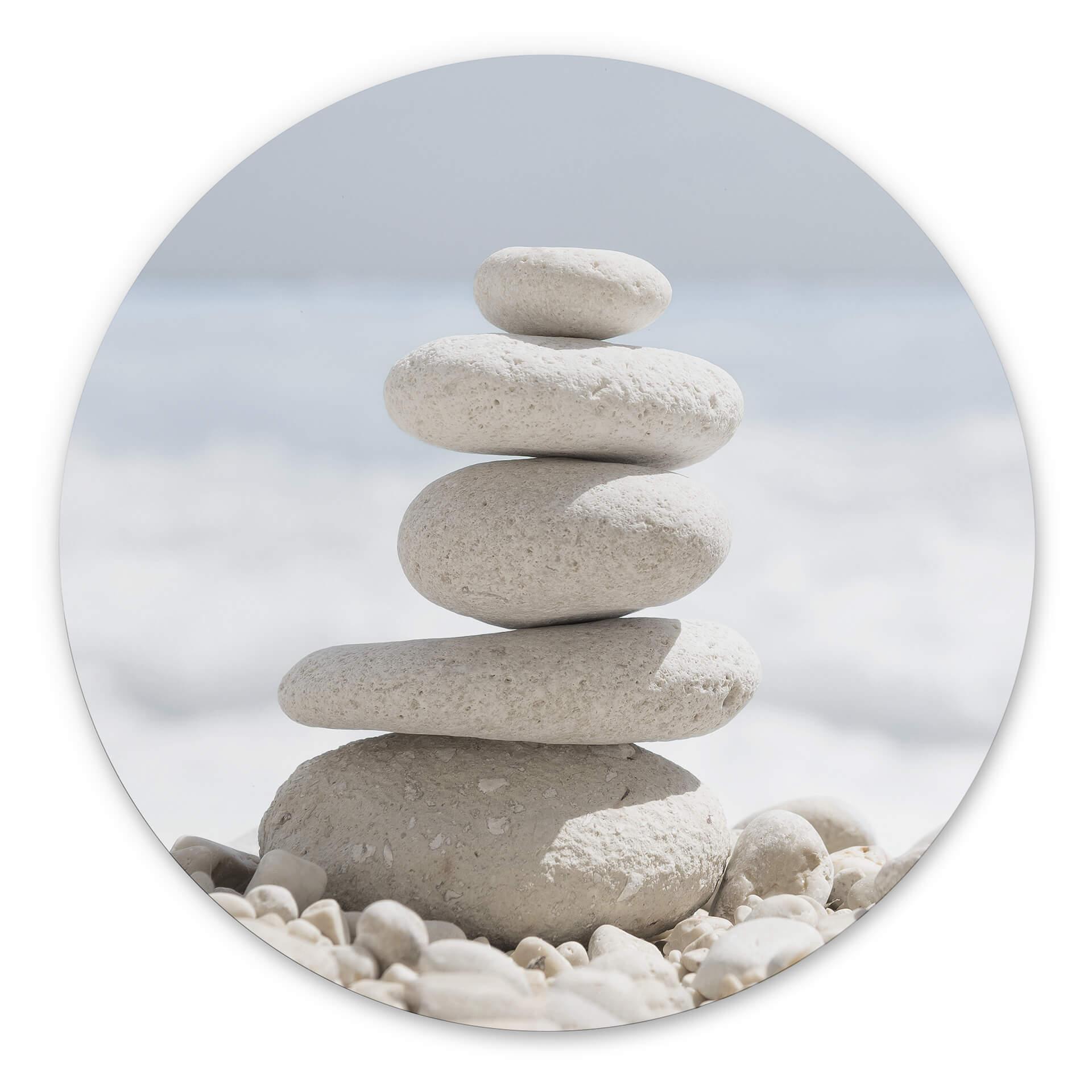 Tableau sur alu-Dibond rond Pierres au bord de la mer