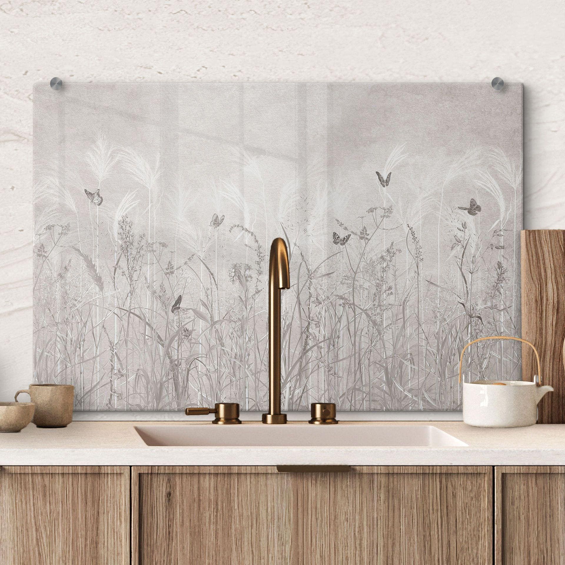 Spatscherm Wilde bloemenweide met vlinders in Scandinavisch design - Ms Tiff
