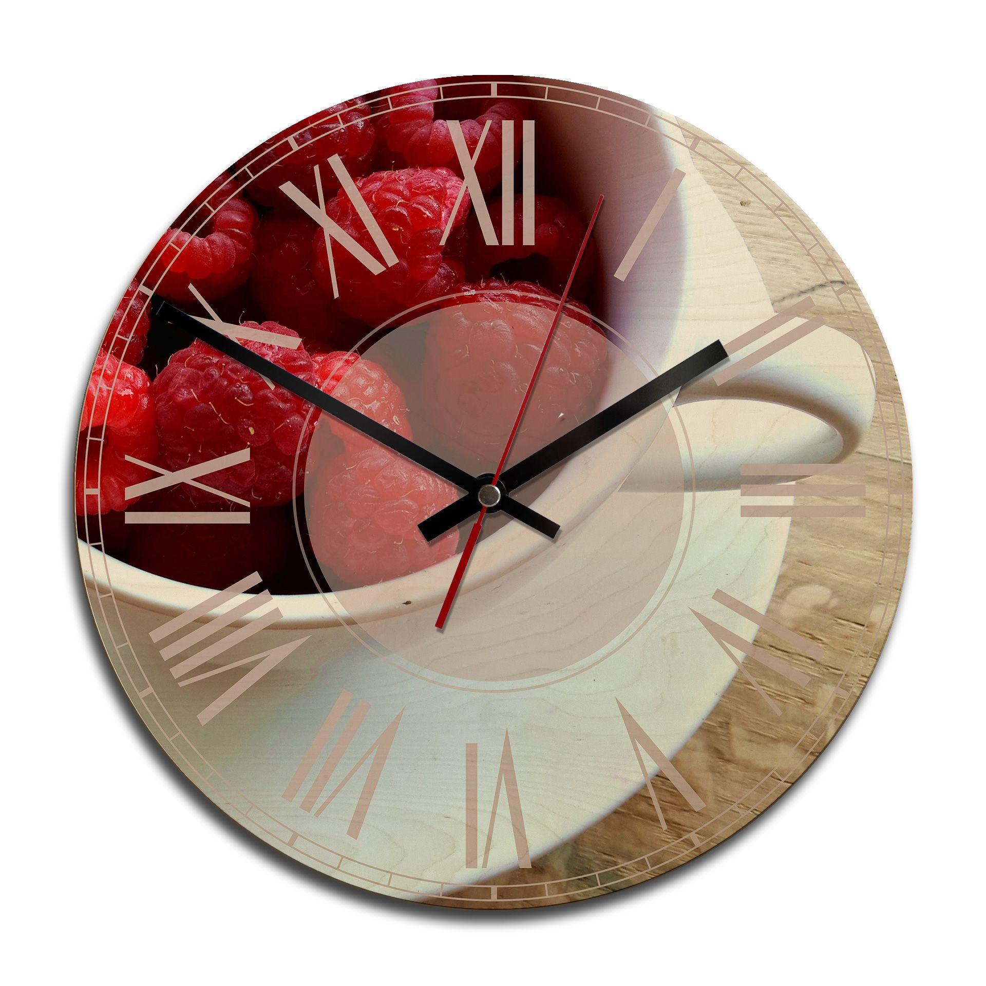 Horloge murale en bois - Dessert aux framboises