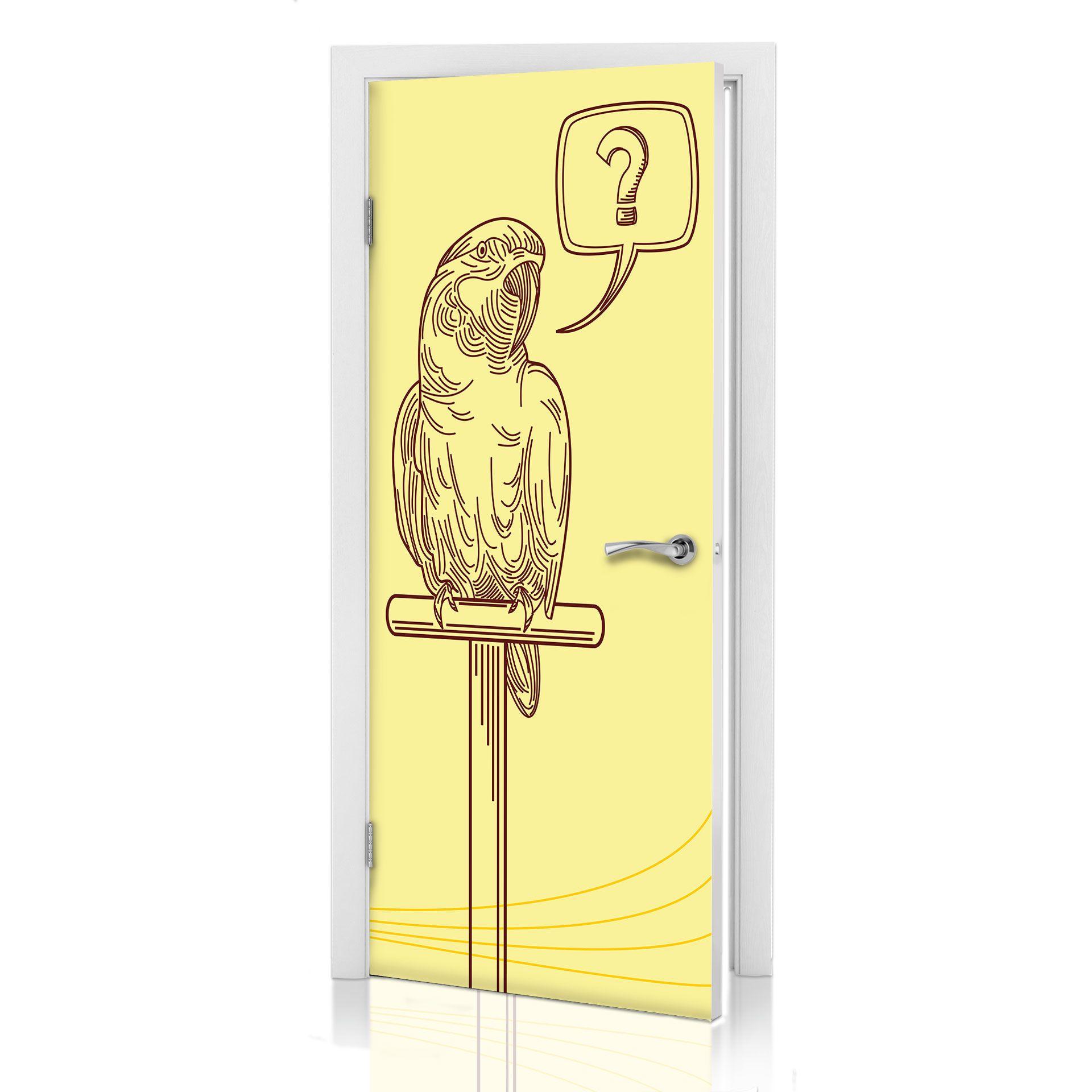 Türdesign Fragezeichen Papageien Illustration 91x200 cm