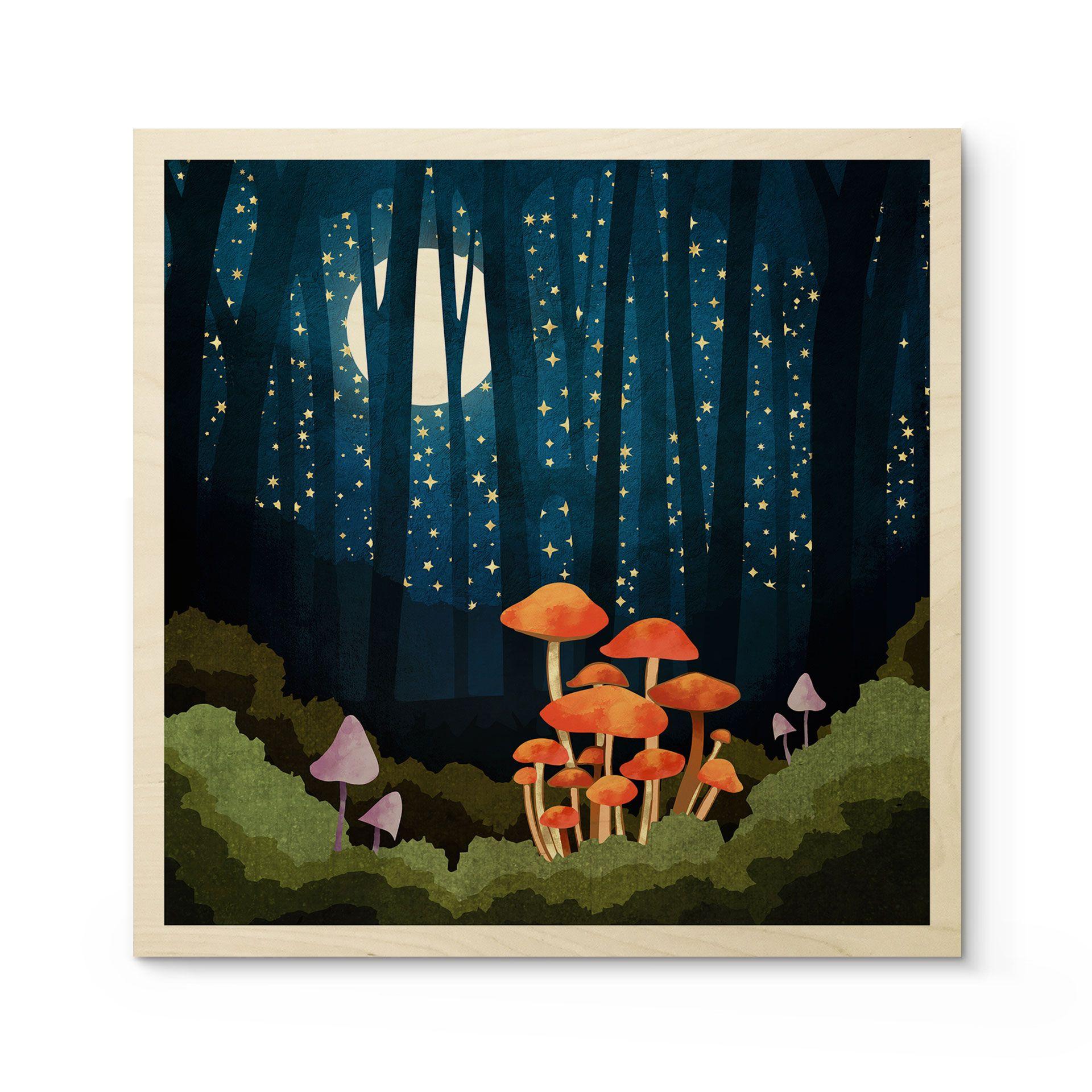 Cuadro de madera bosque y estrellas de noche - SpaceFrog Designs - Cuadrado
