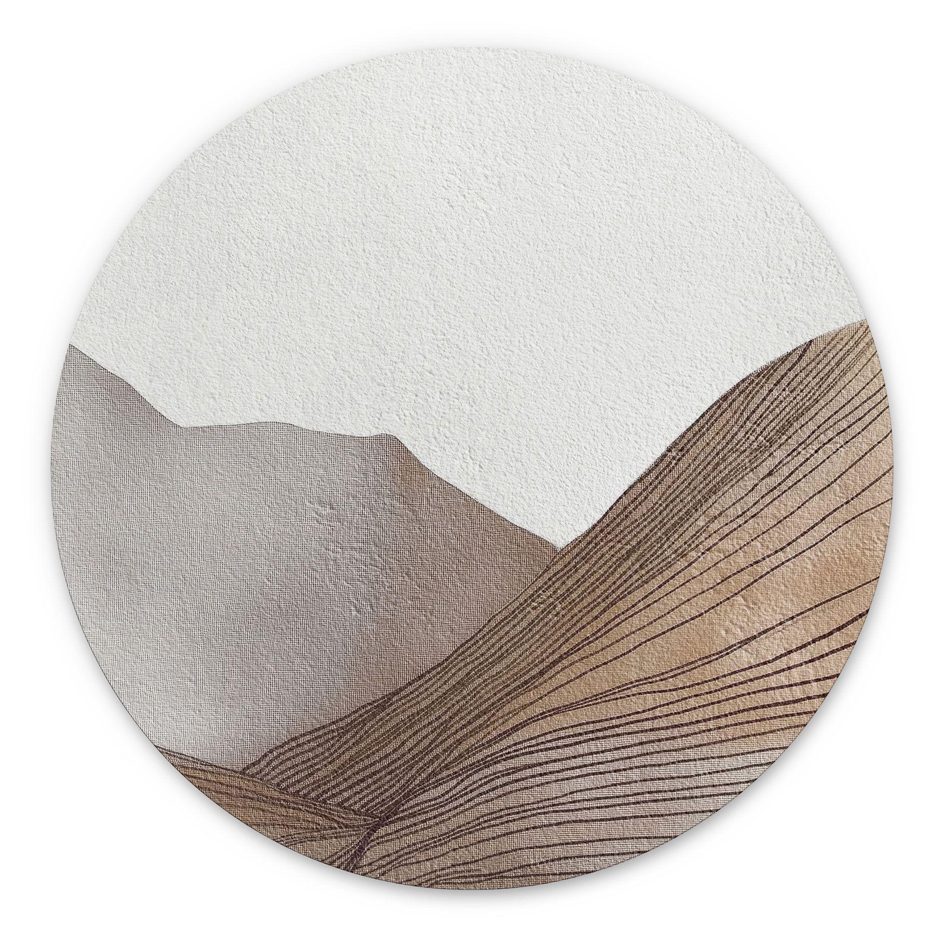 Billede Minimalistisk bjergskitse - Alma - rund – print på aluminium (Alu-Dibond)