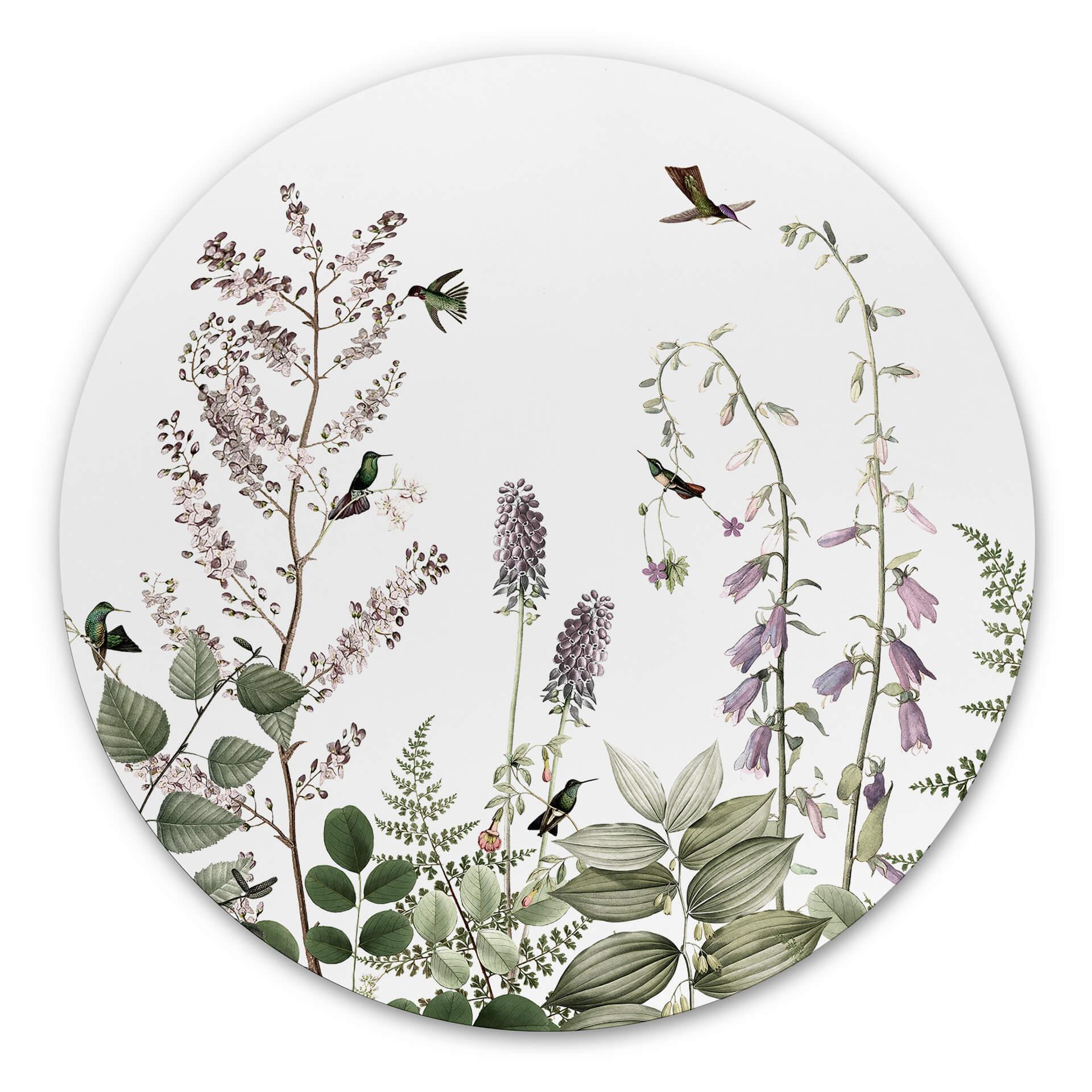 Tableau sur alu-Dibond rond Sir Edward - Colibris dans le jardin