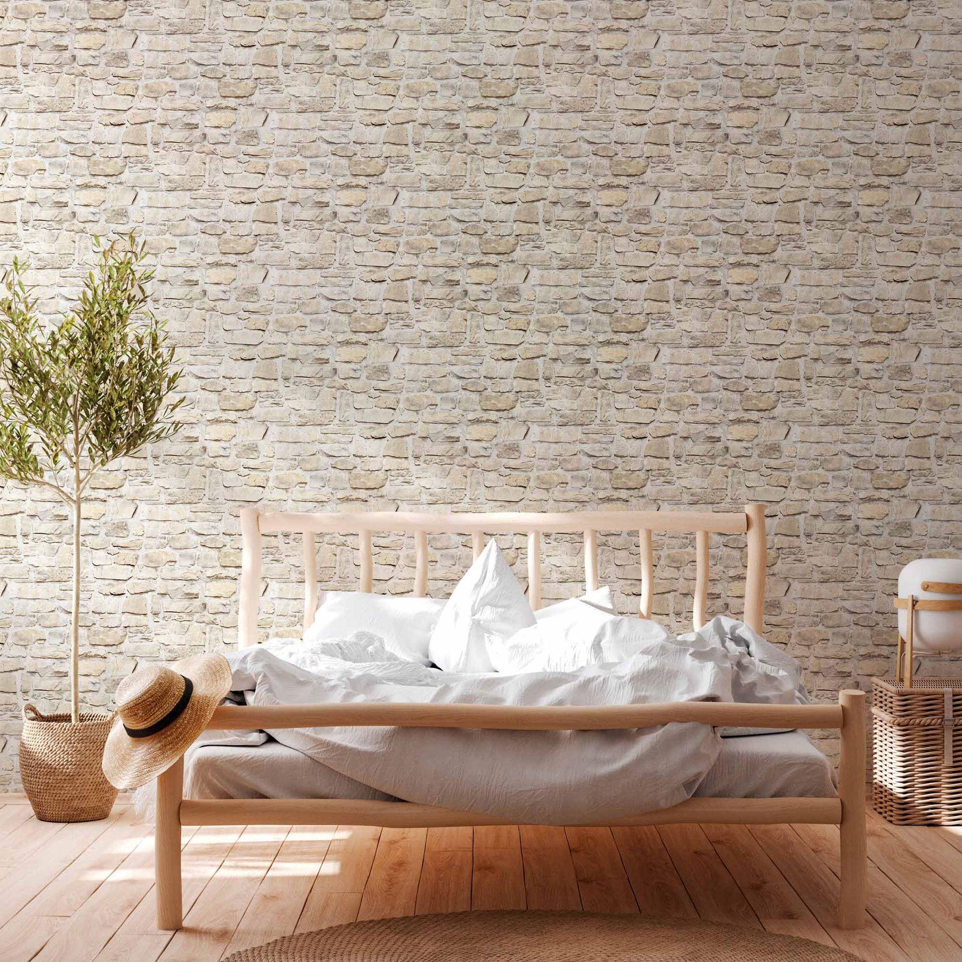 A.S. Création ikke-vævet tapet il Decoro tapet - Naturstenslook - Beige, Gul