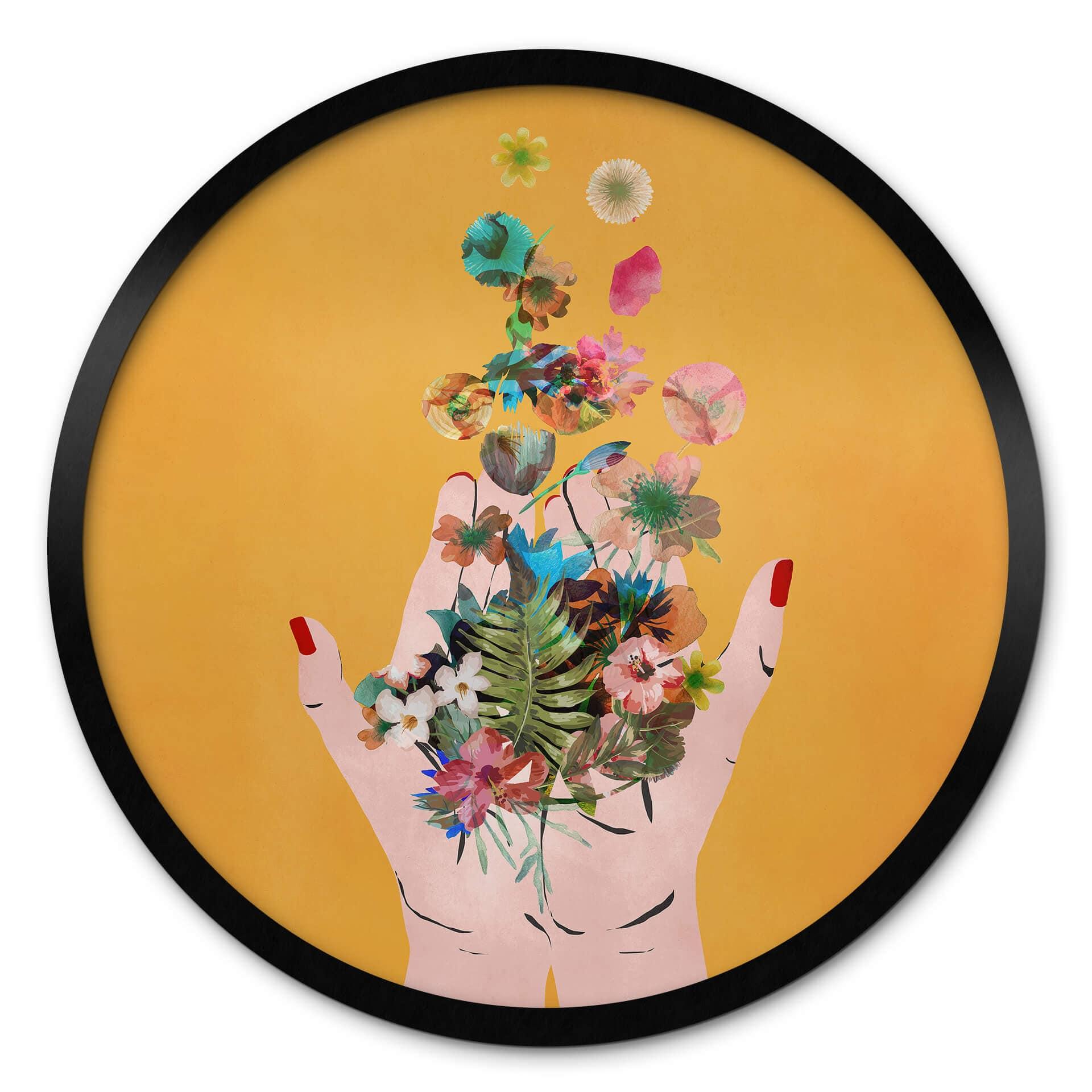 Póster Treechild - Flores de colores en las manos de Frida - Redondo