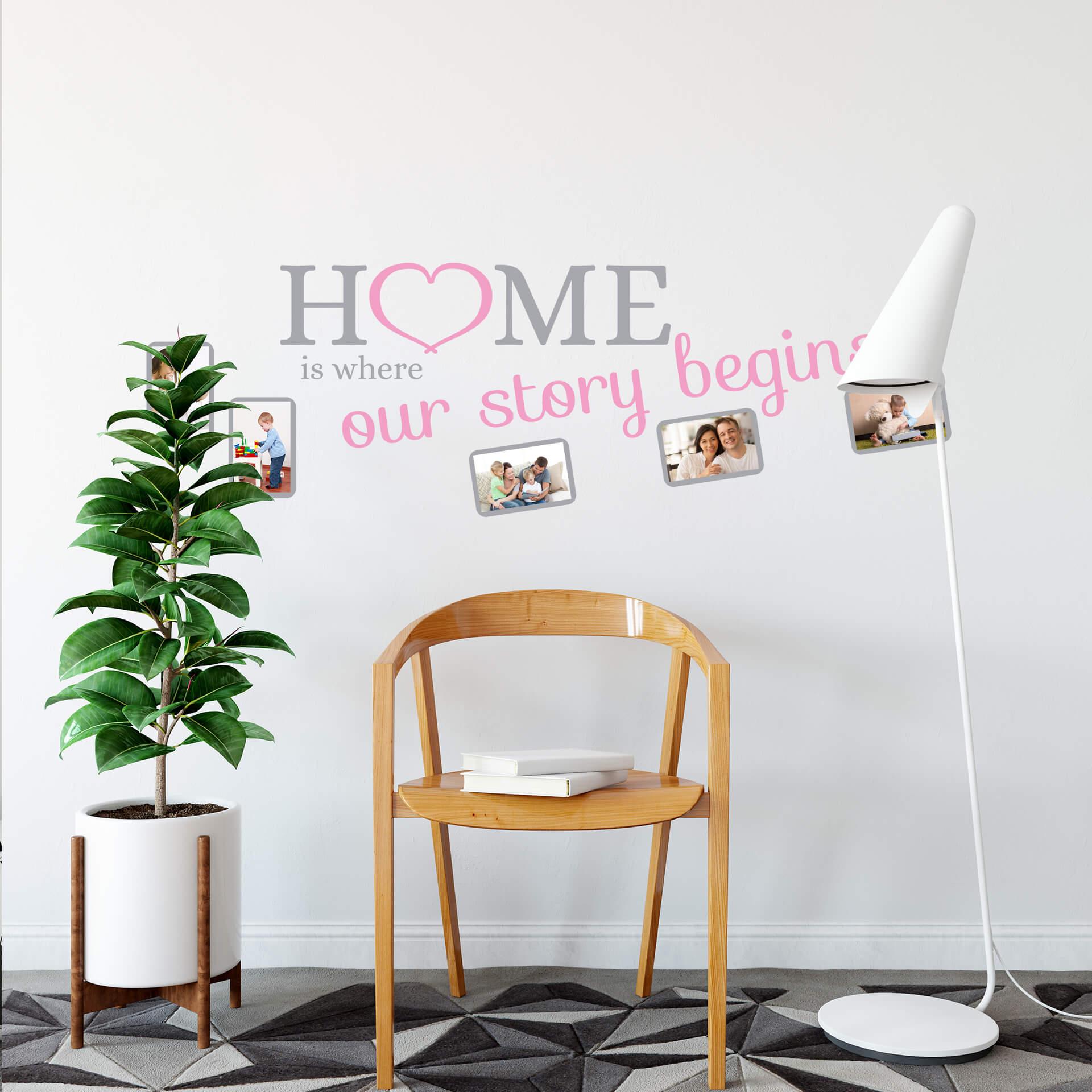 Wallsticker -  Hjemme er ..  2 farvet med plads til fotos